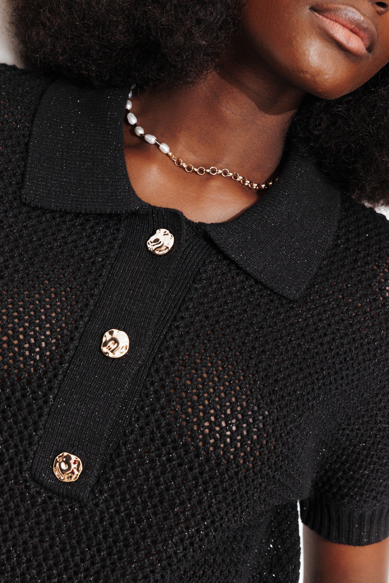 Pull polo pailleté Femme - Noir – Image 4