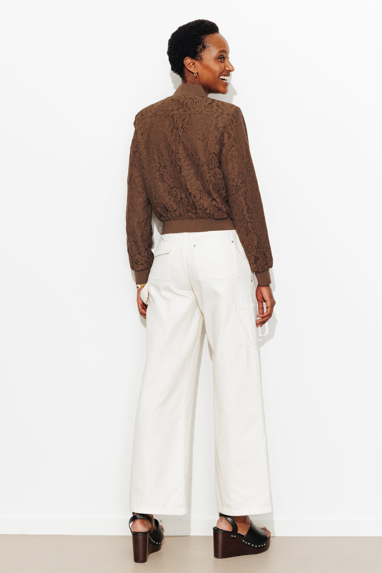 Blouson bomber en dentelle - Marron – Image 3