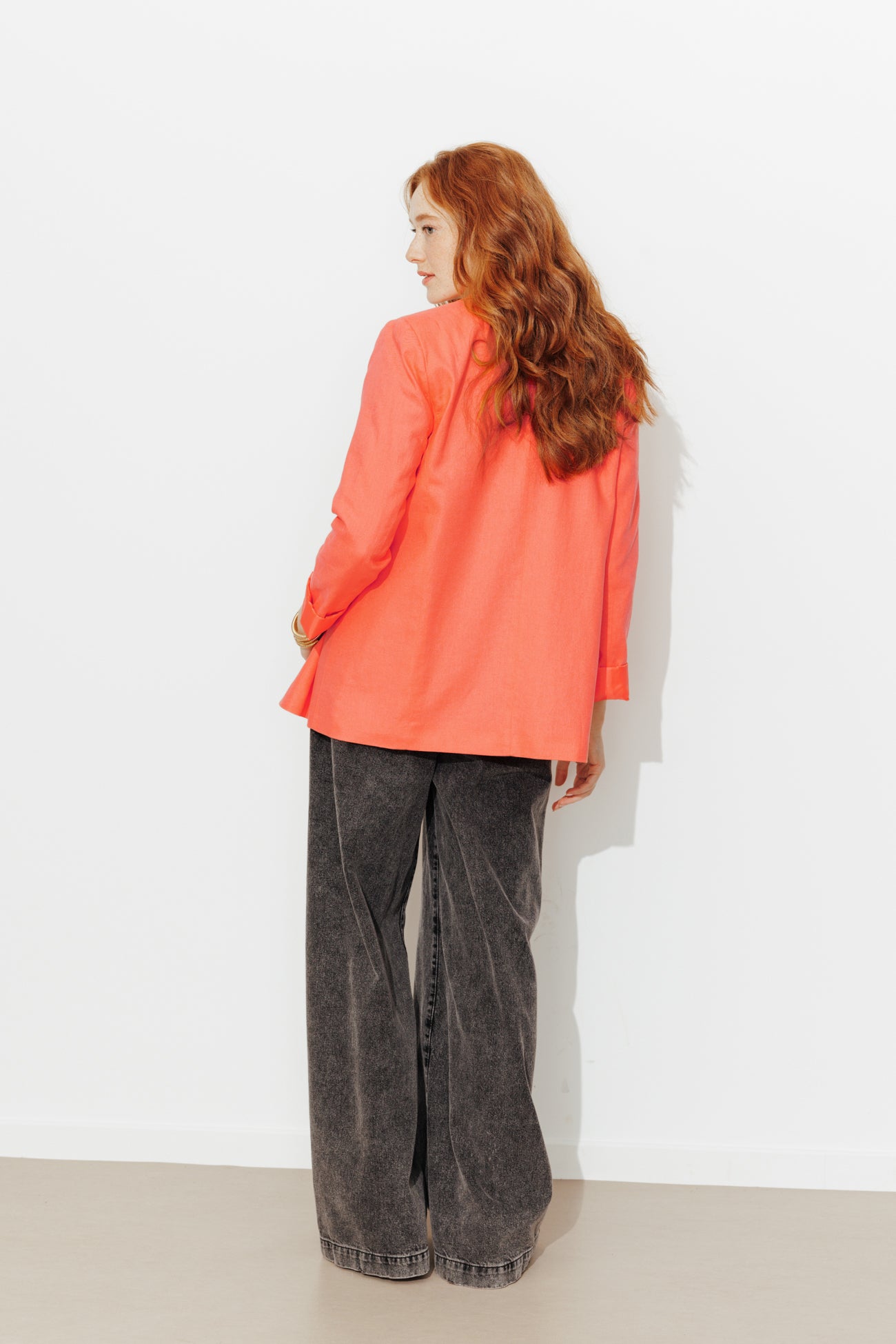 Veste de tailleur lin mélangé - Orange – Image 3