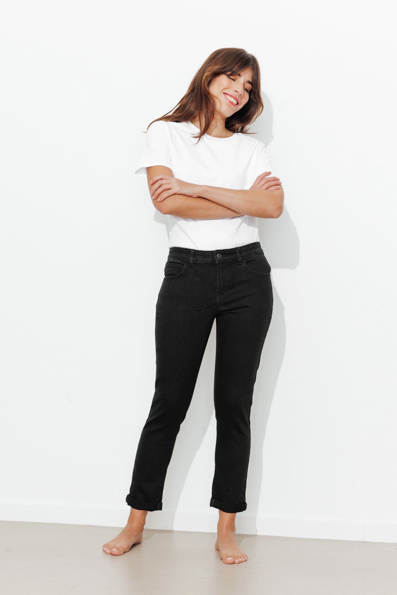 LUCIEN jean girlfriend cropped - Noir