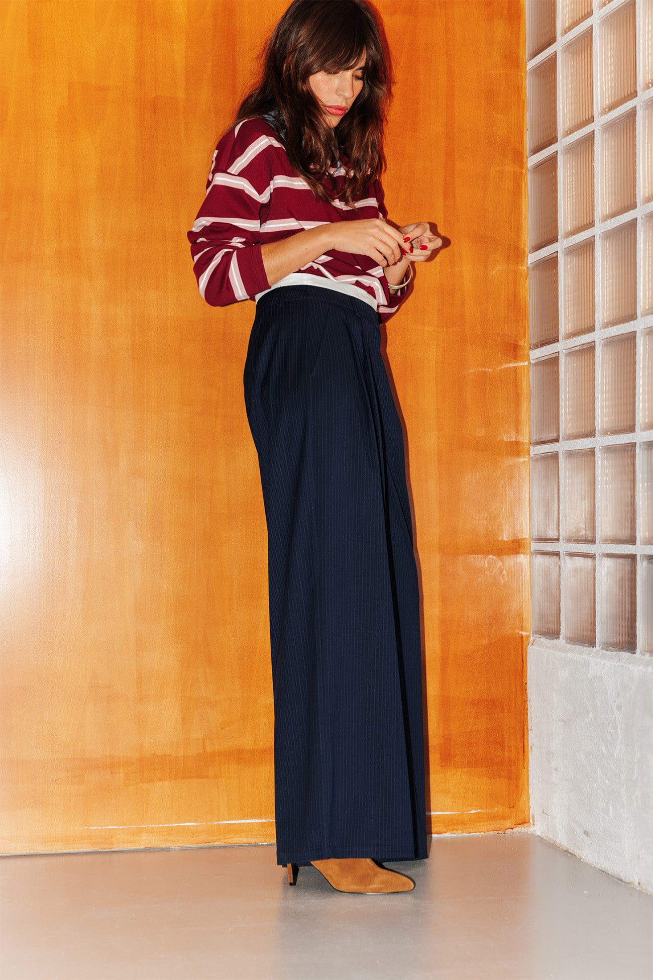 Pantalon très large rayé Femme – Rayé marine