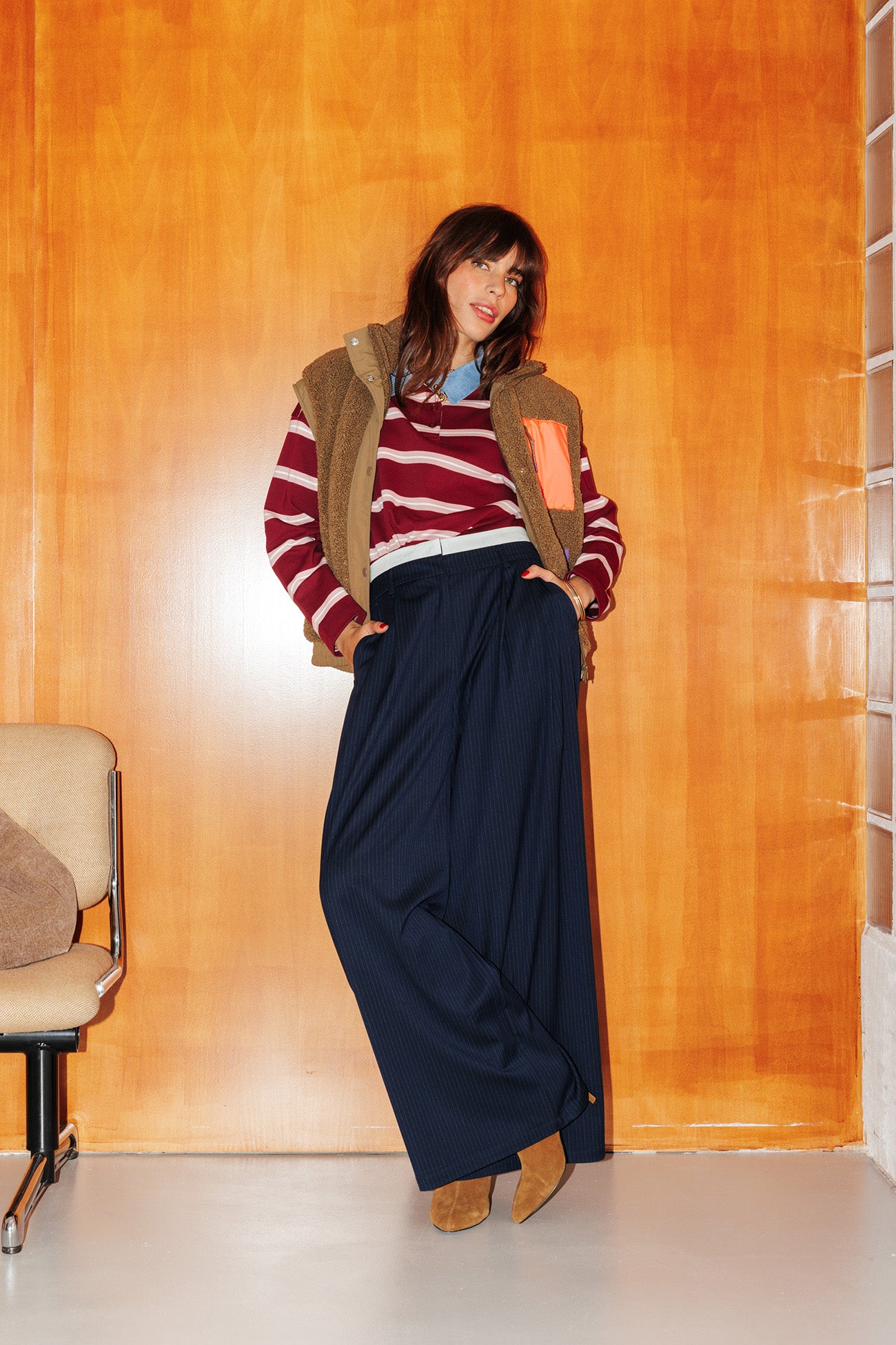 Pantalon très large rayé Femme – Rayé marine