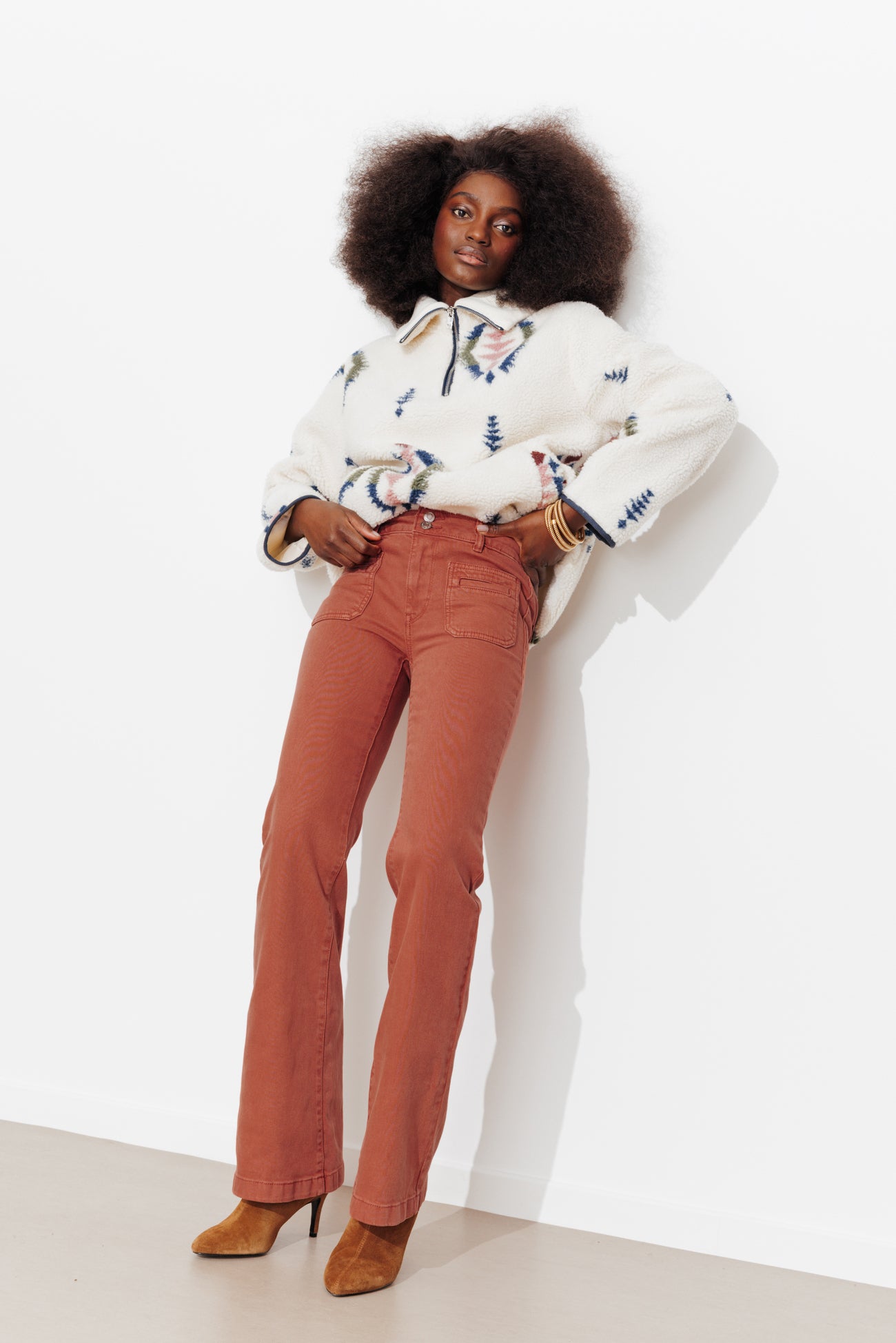 EUGENE pantalon flare en toile – Rose