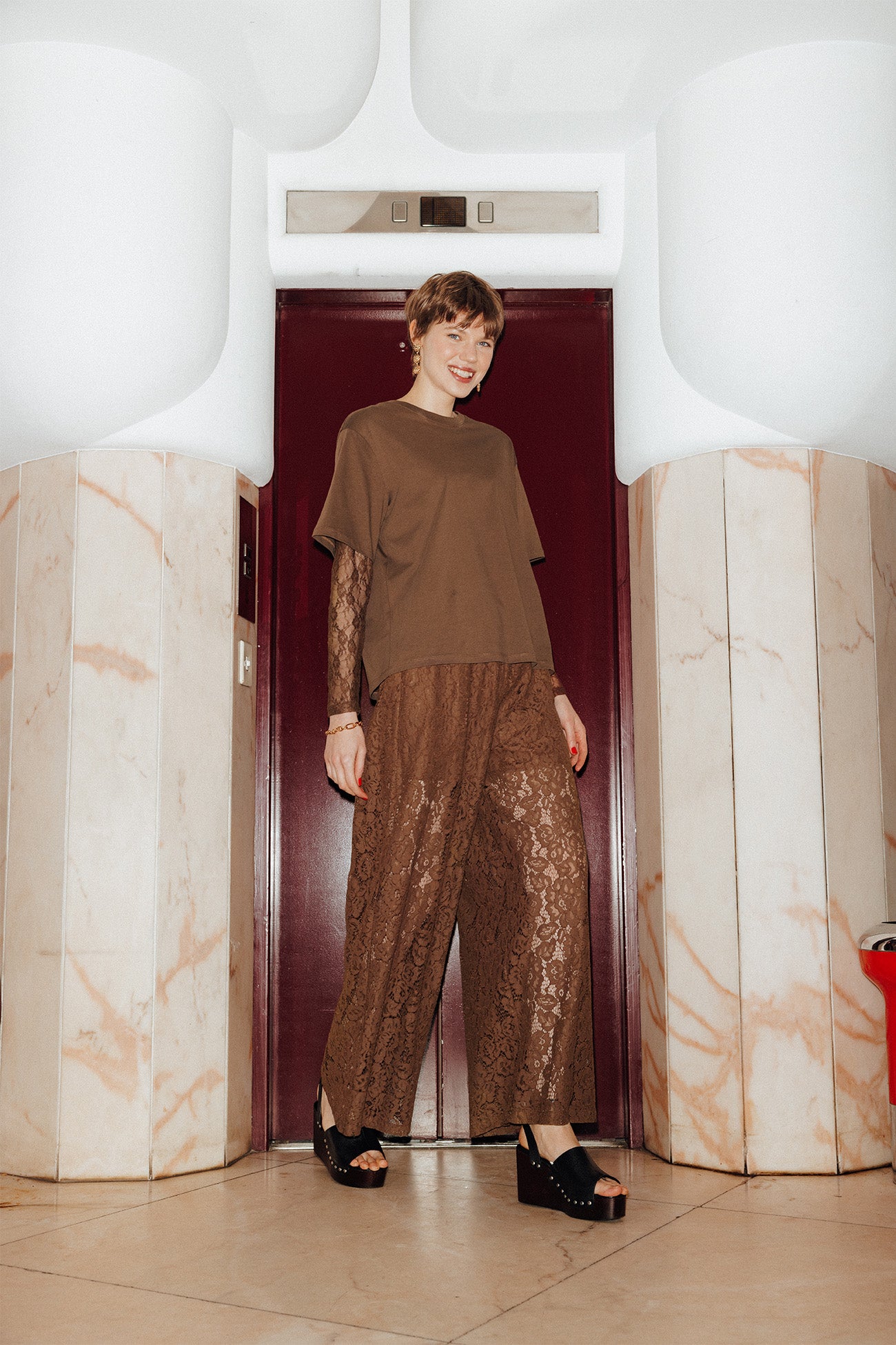 Pantalon en dentelle Femme - Marron