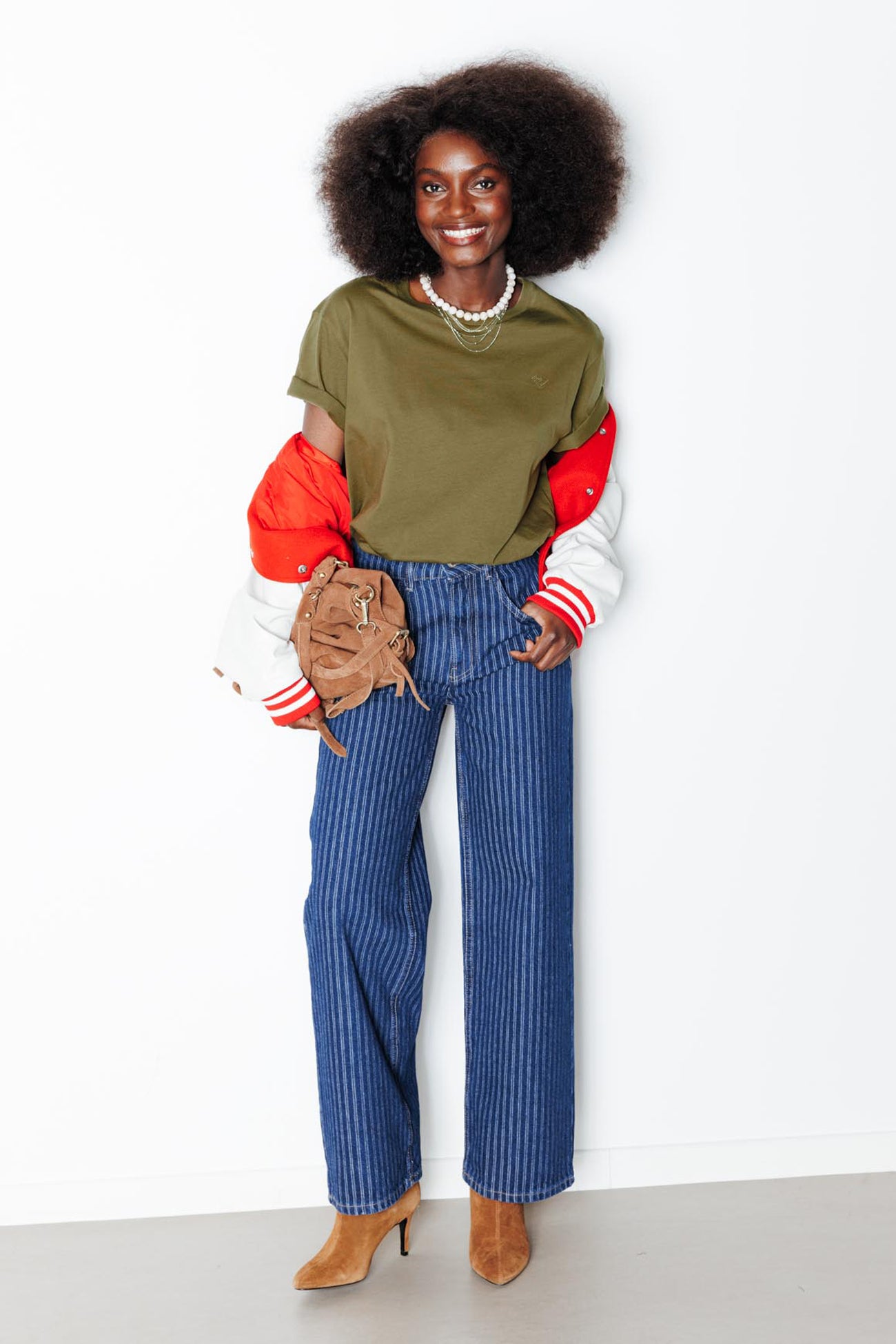 T-shirt basique col rond Femme - Vert olive