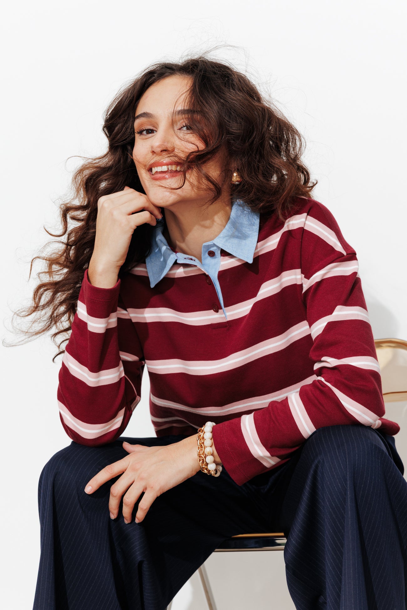 T-shirt polo rayé Femme – Rayures multicolores