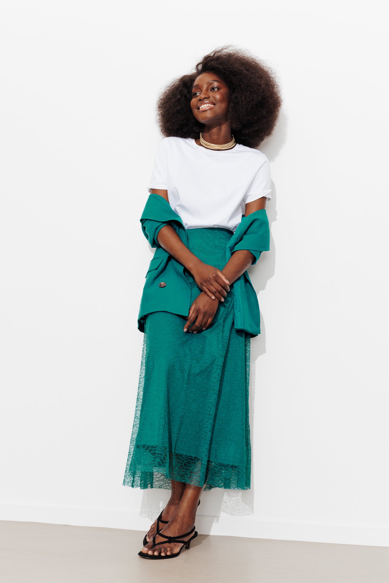 Longue jupe en dentelle Femme - Vert émeraude – Image 2