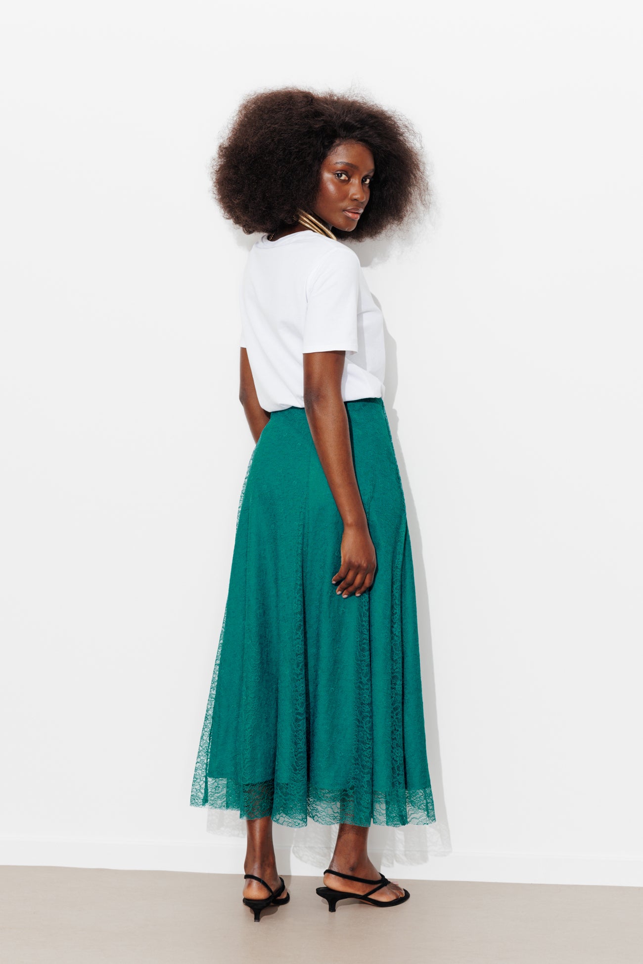 Longue jupe en dentelle Femme - Vert émeraude – Image 3