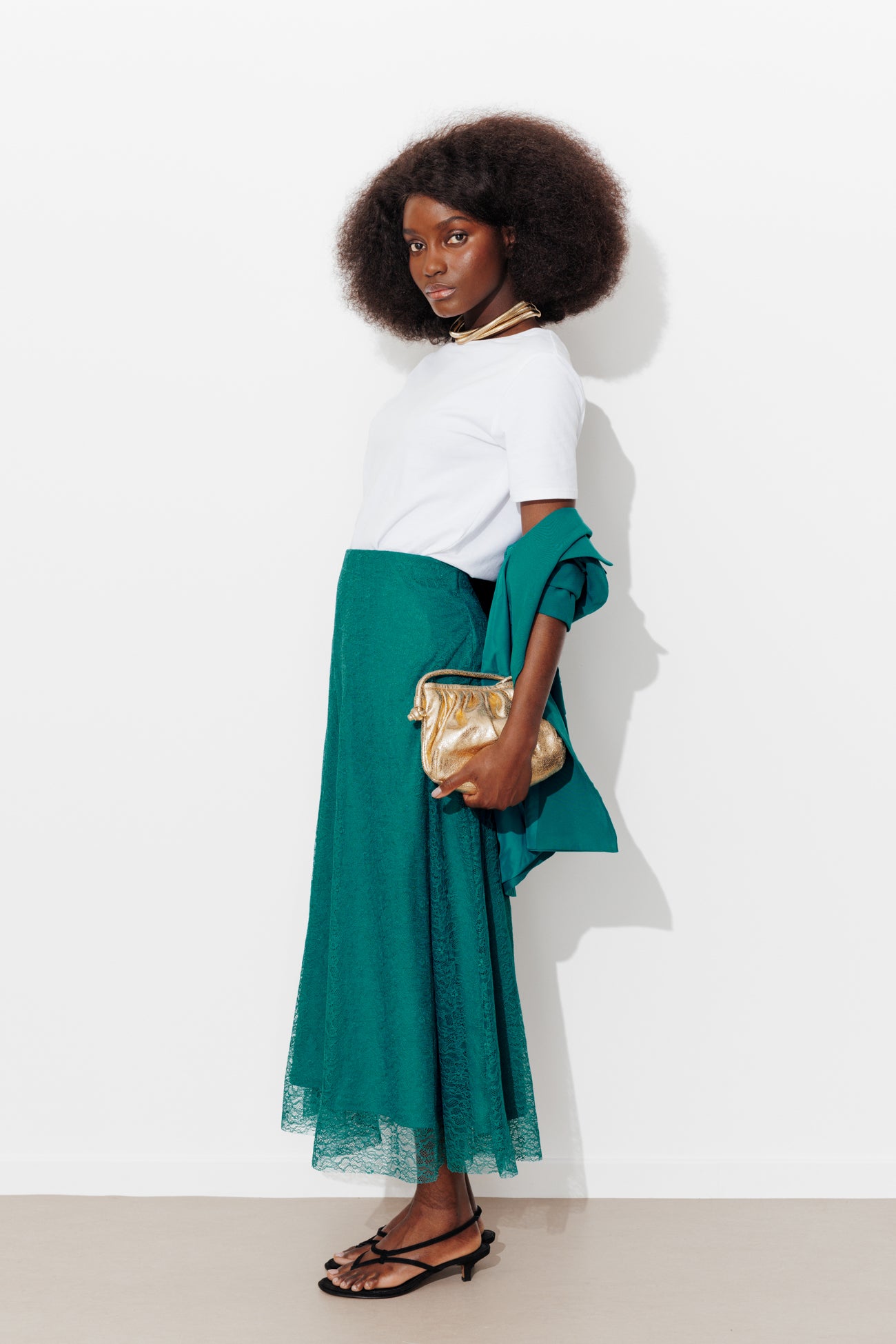 Longue jupe en dentelle Femme - Vert émeraude