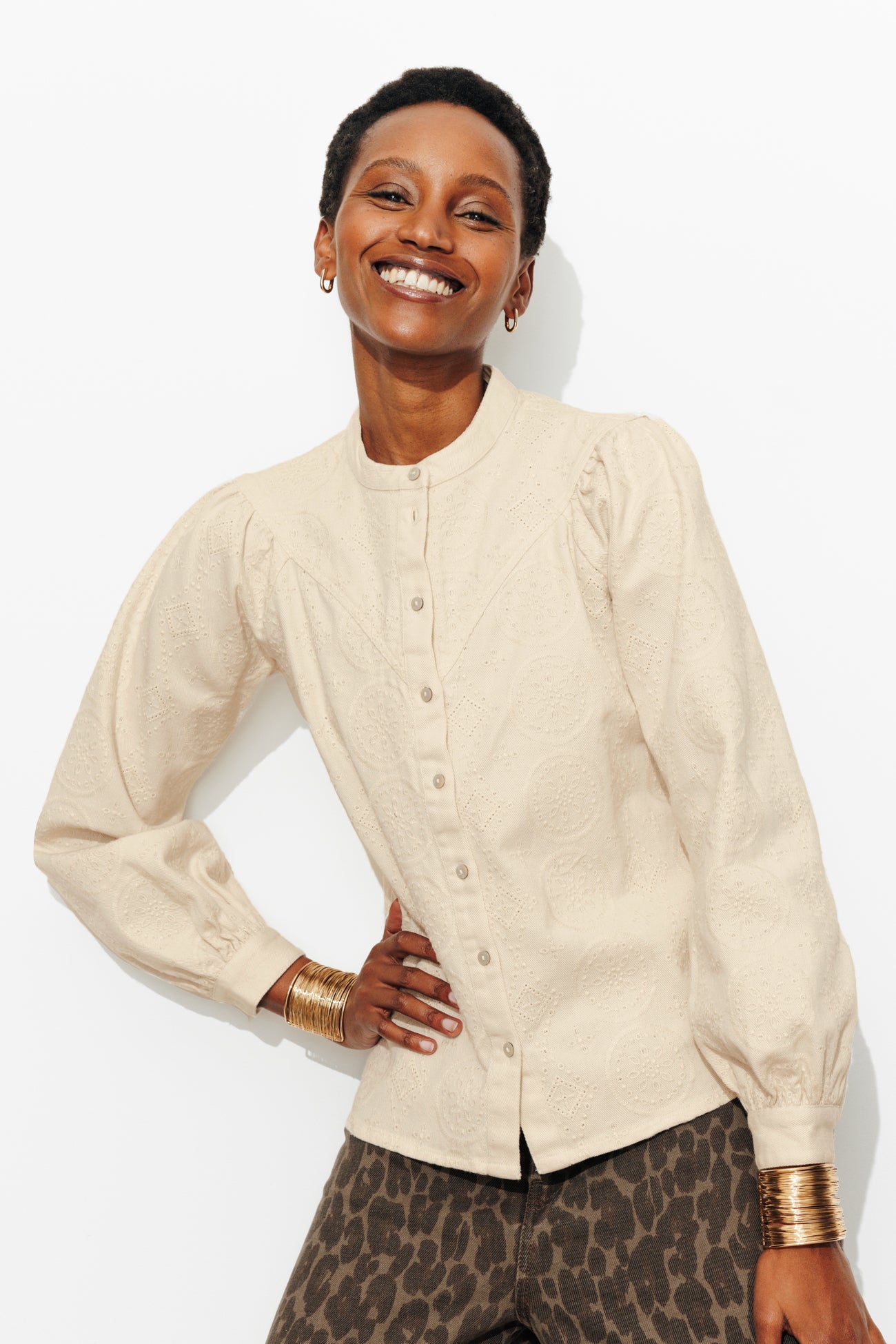 Chemise en toile brodée Femme - Ecru