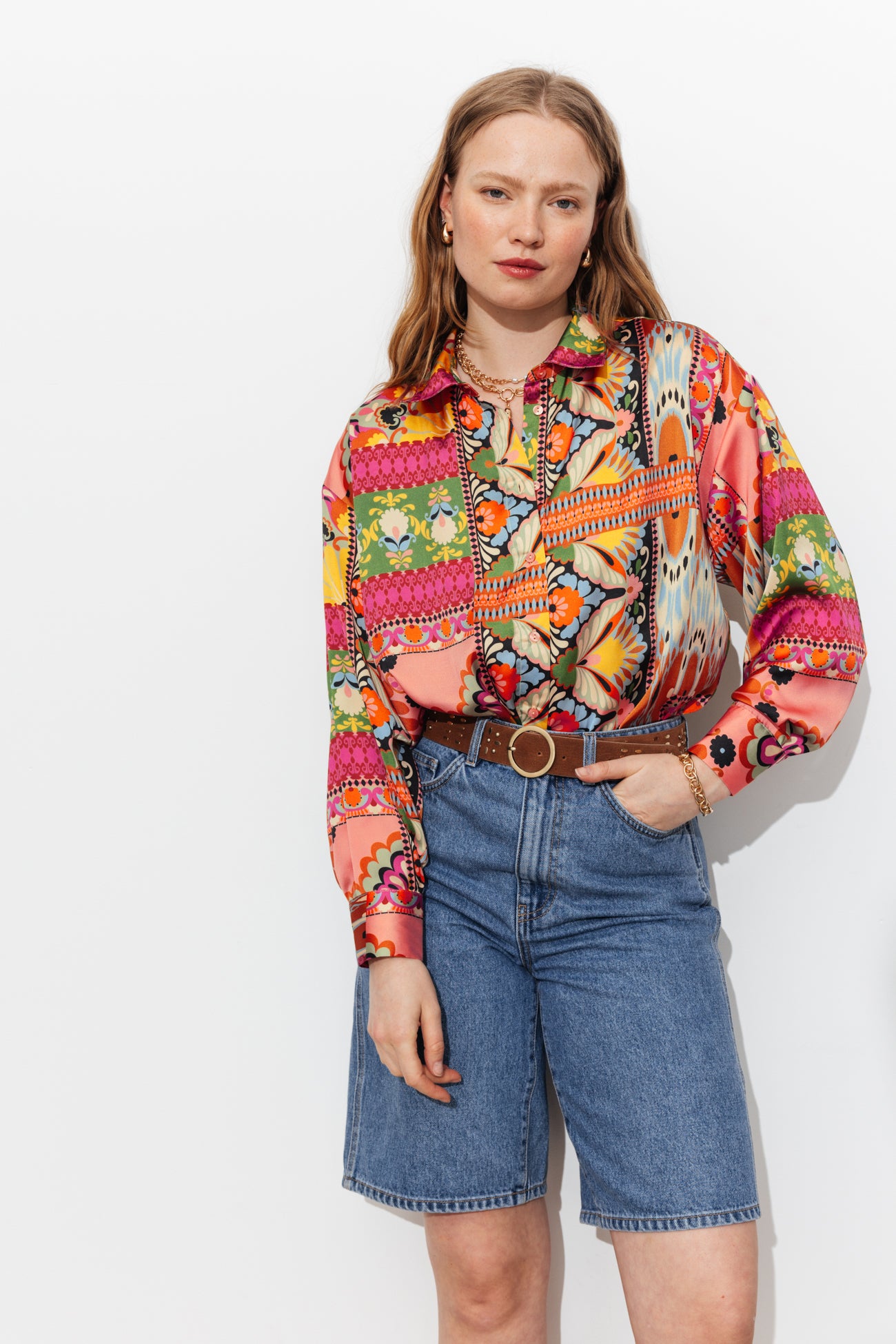Chemise imprimée en satin - Imprimé multicolore – Image 2