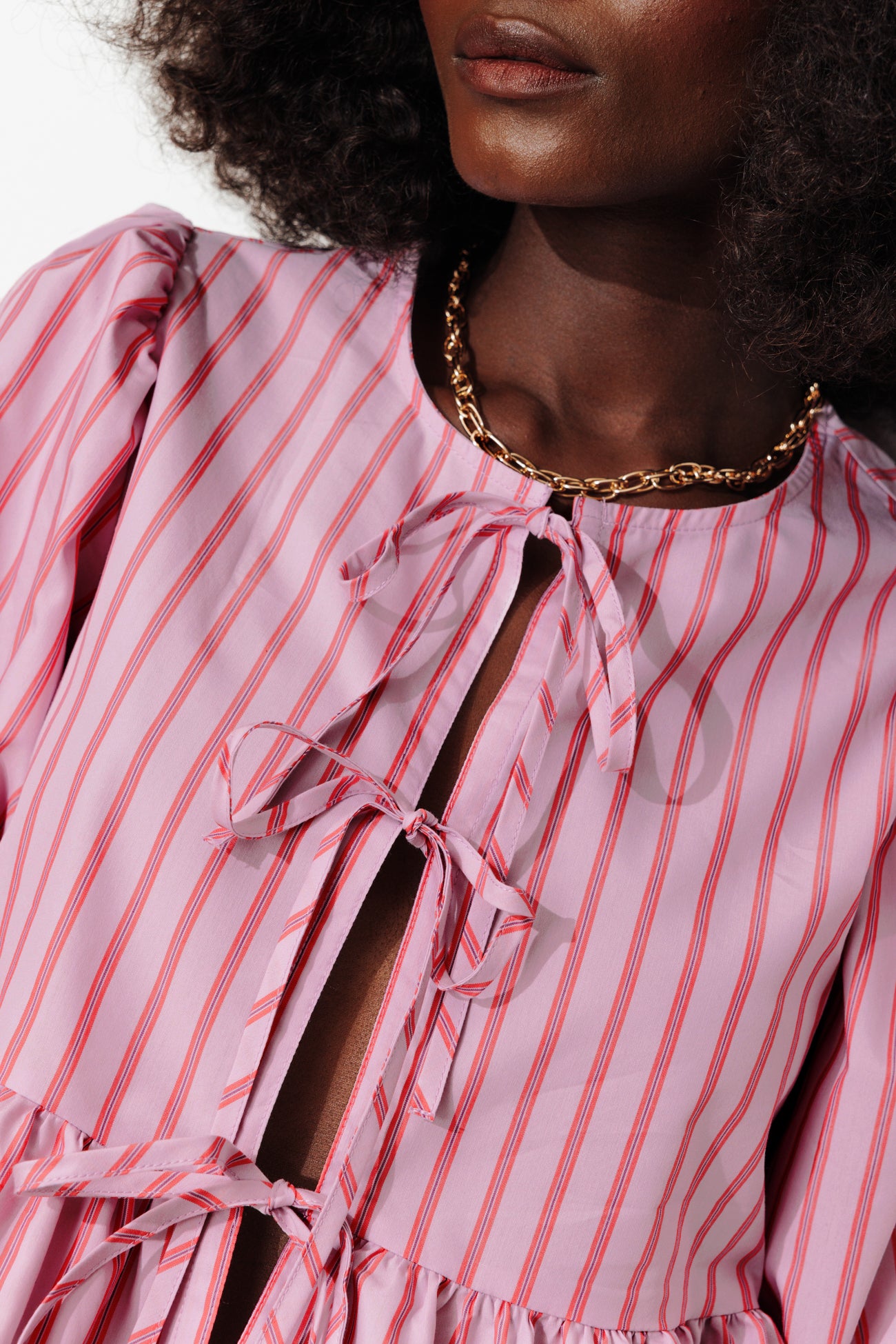 Blouse rayée à nouettes Femme - Rayé rose – Image 4