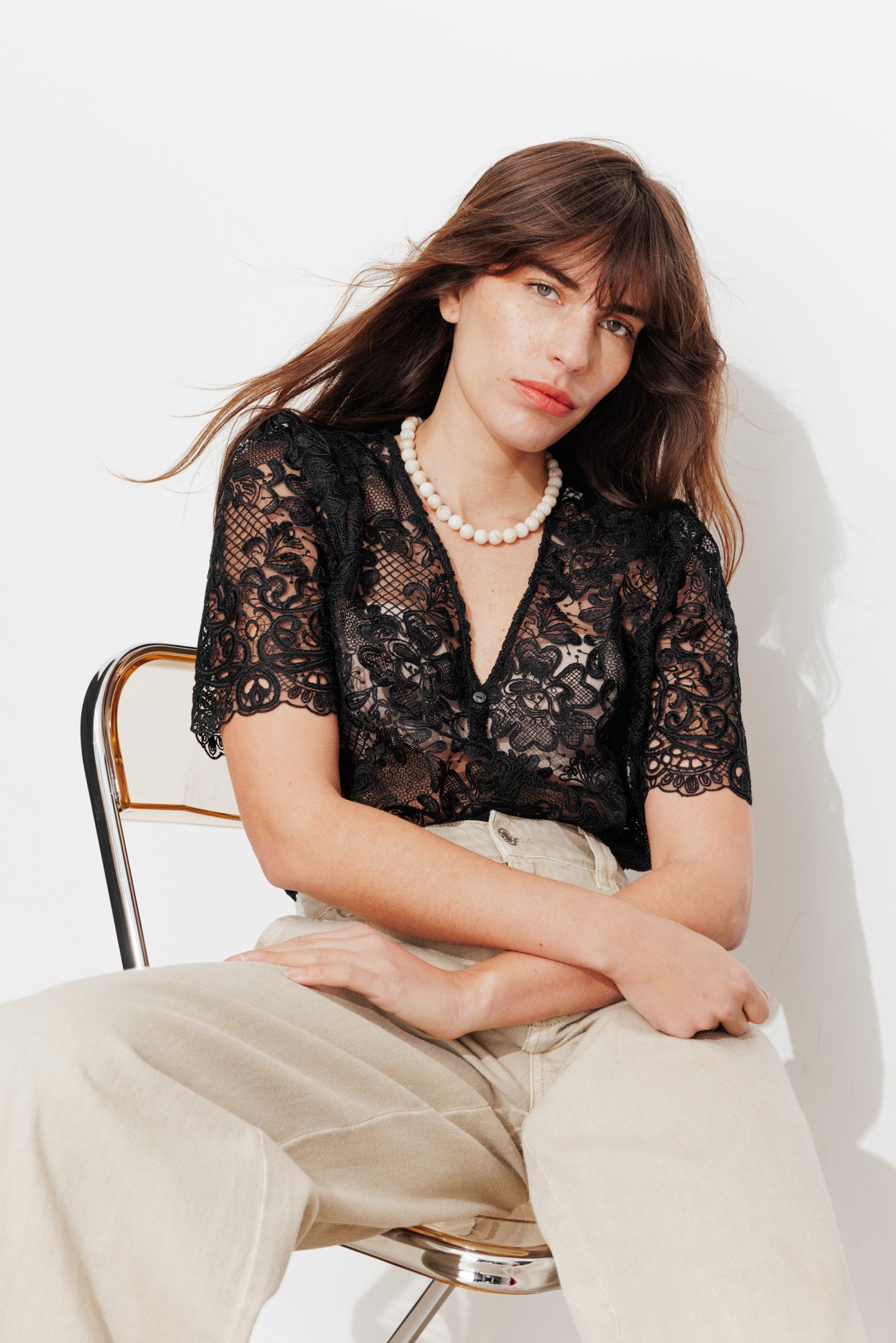 Chemise en guipure recto verso - Noir