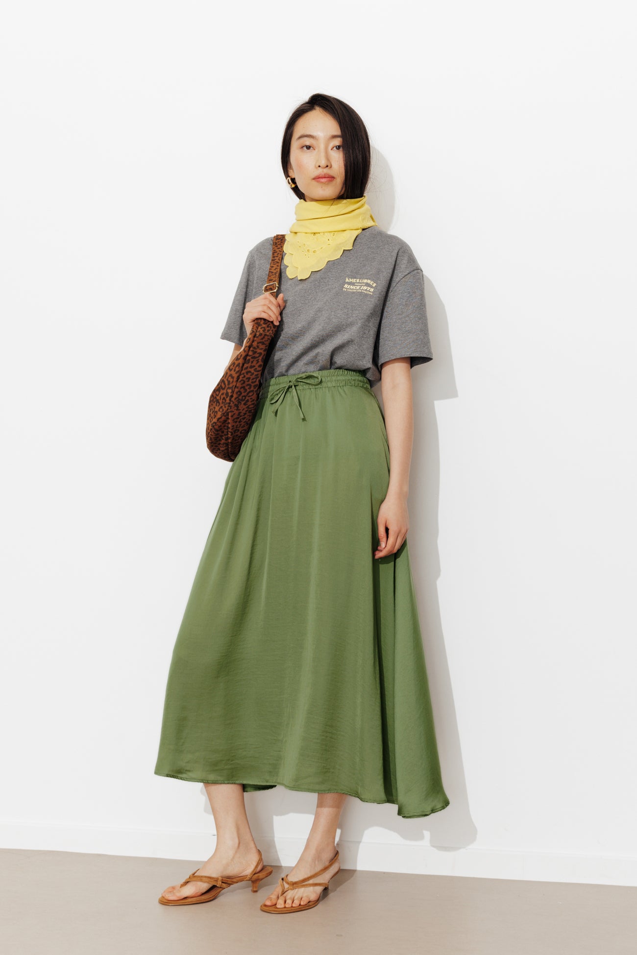 Jupe longue unie soyeuse - Kaki