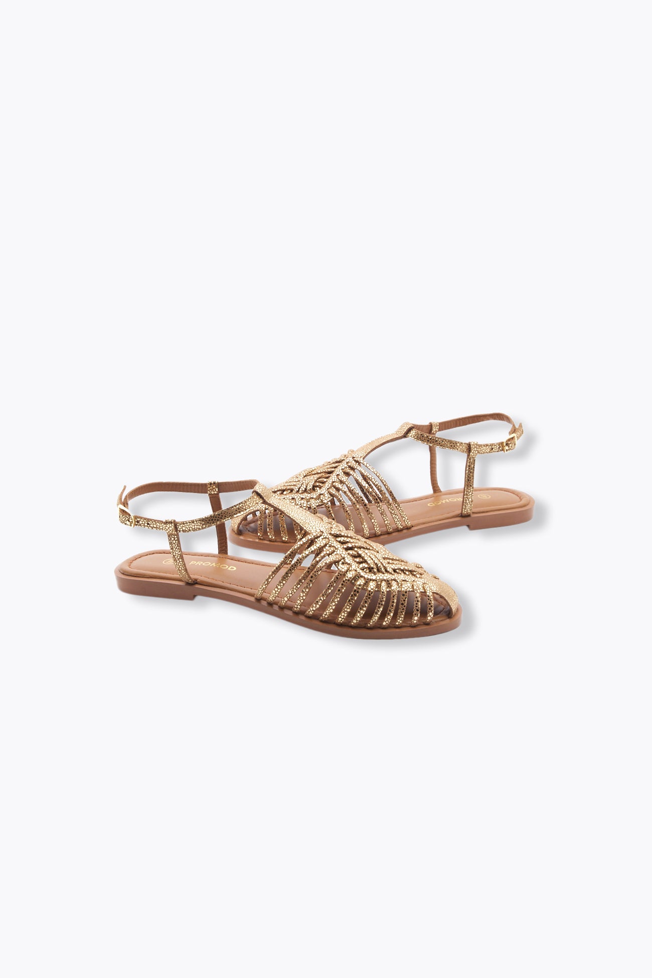 Sandales plates en cuir Femme - Coloration dorée – Image 4