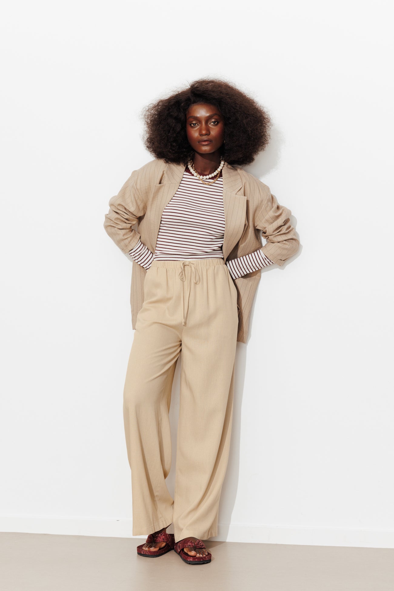 Pantalon large et uni Femme - Ecru