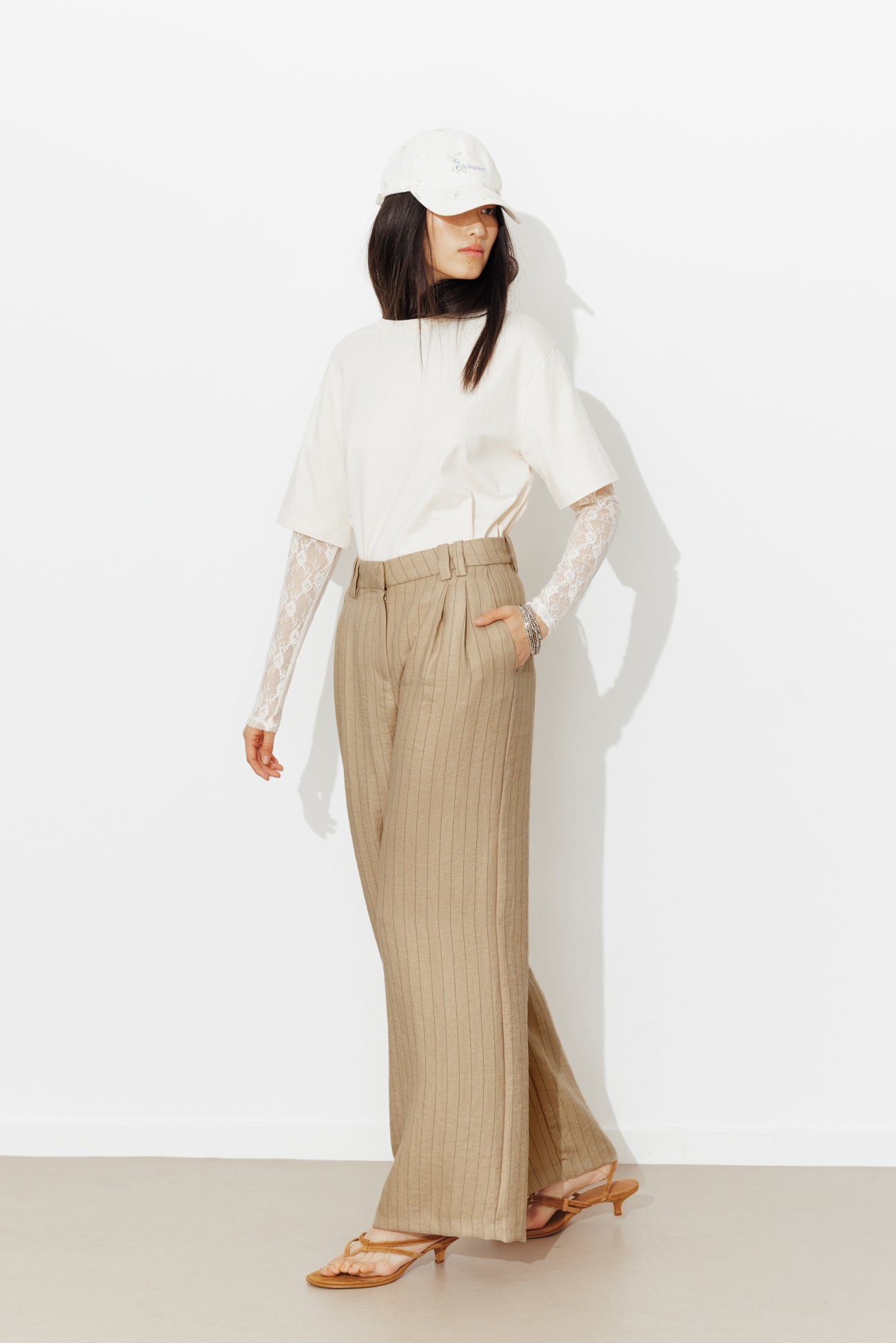 Pantalon tailleur rayé Femme - Rayé beige – Image 2