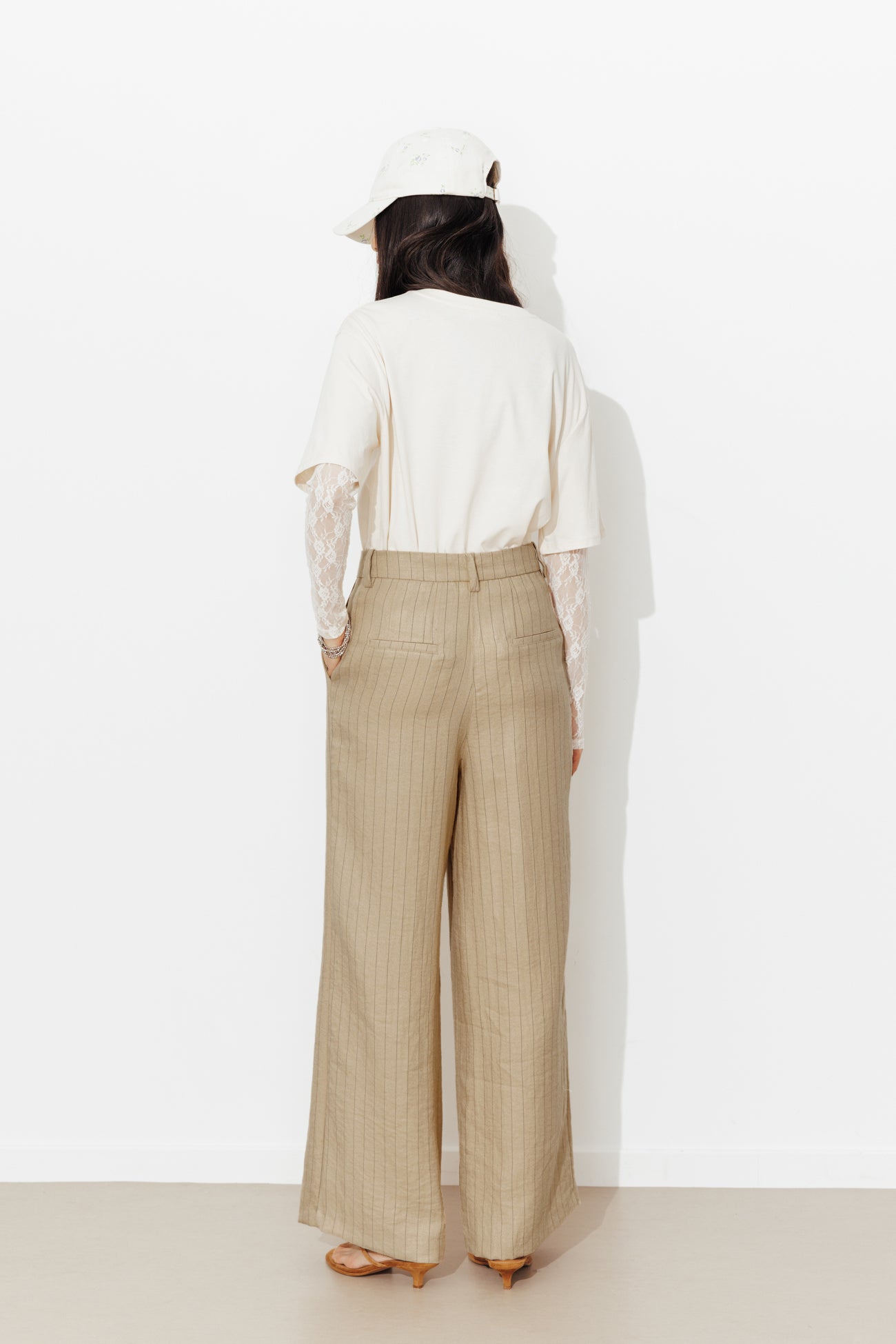 Pantalon tailleur rayé Femme - Rayé beige – Image 3