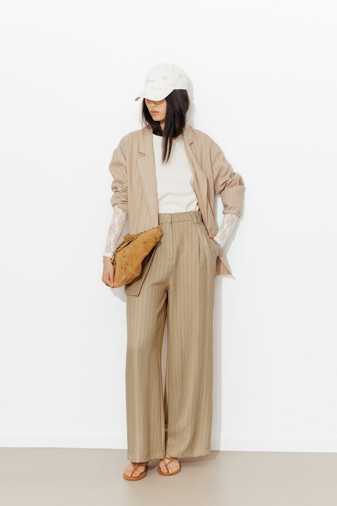 Pantalon tailleur rayé Femme - Rayé beige