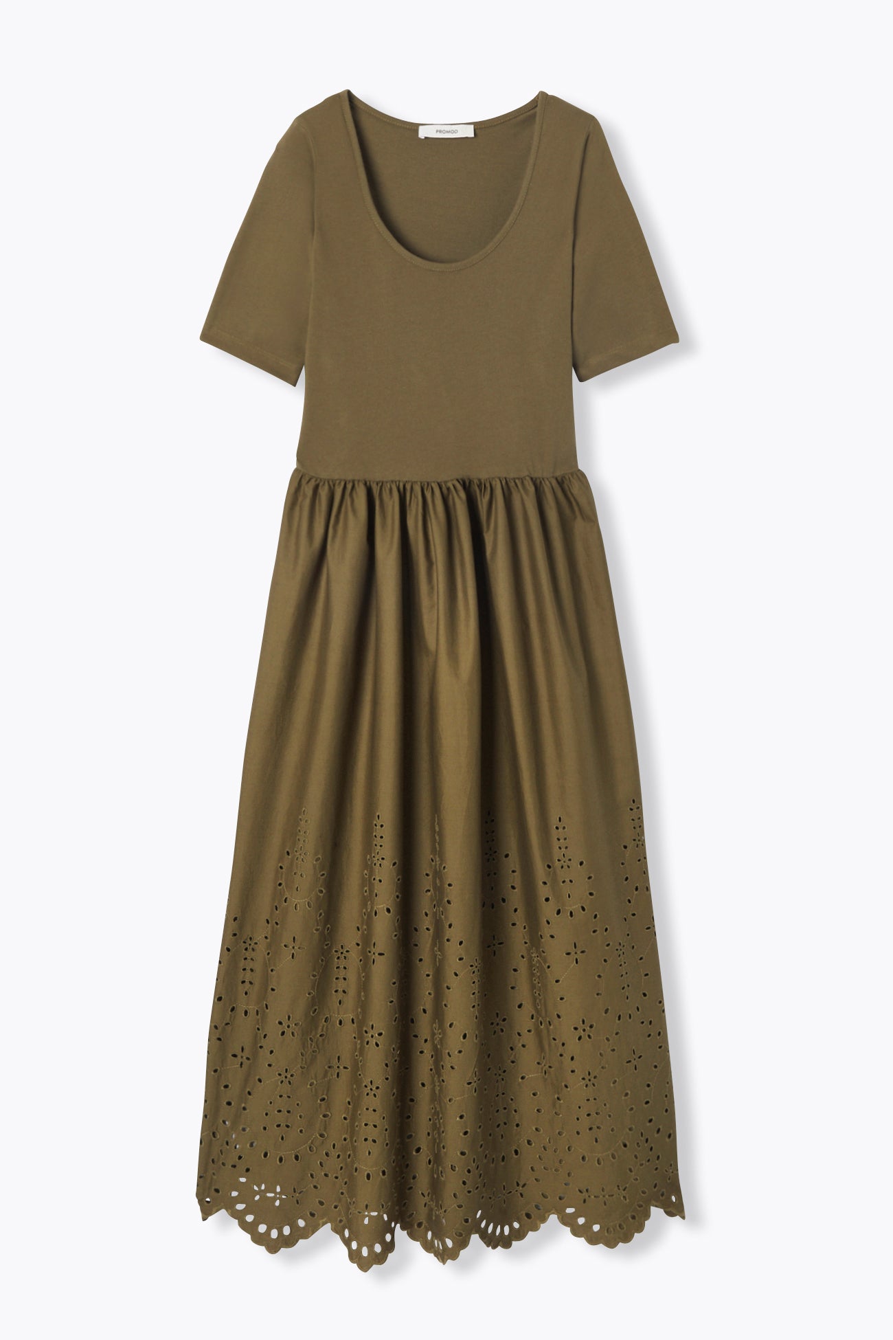 Robe t-shirt broderie anglaise – Vert olive
