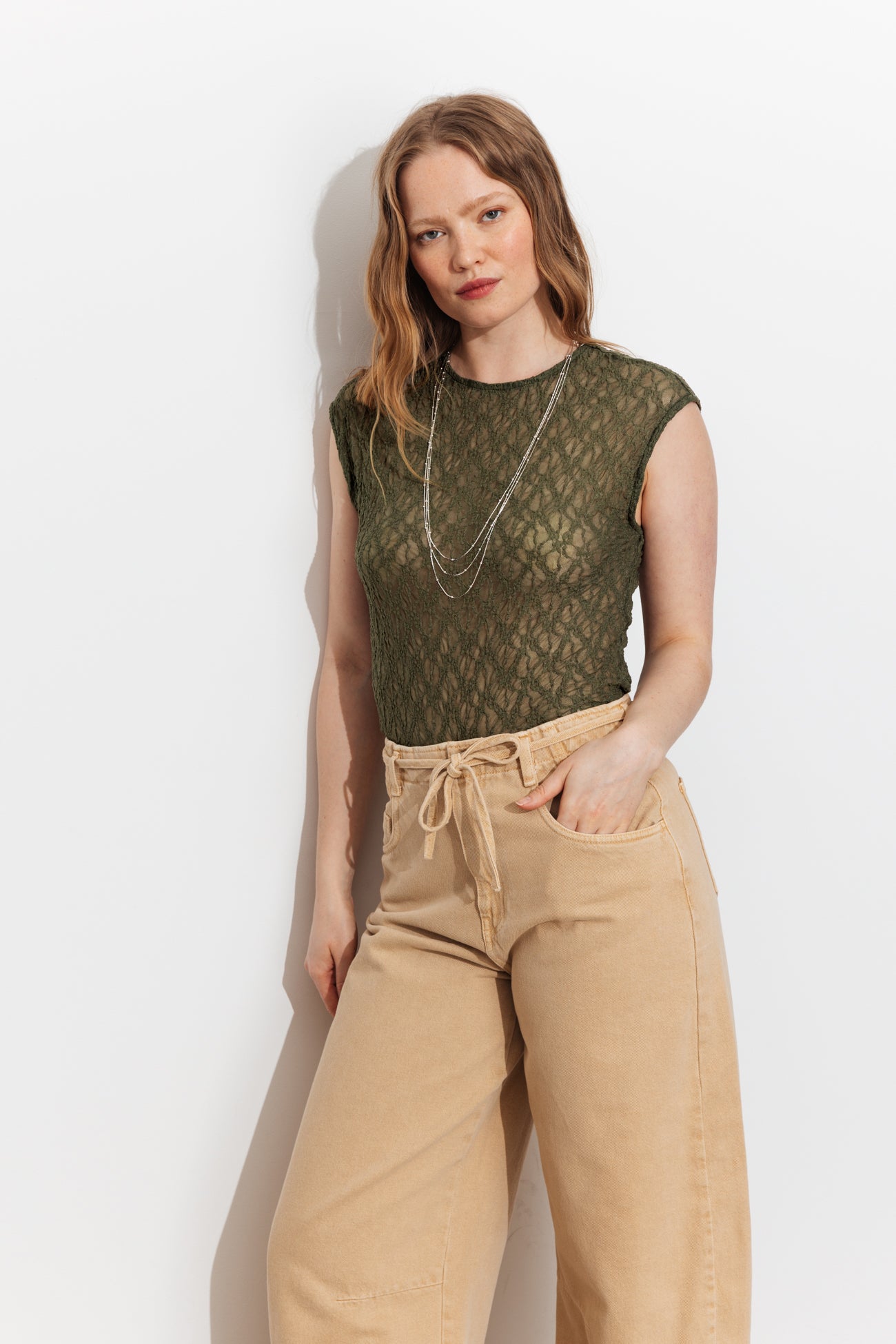 T-shirt en dentelle Femme – Kaki