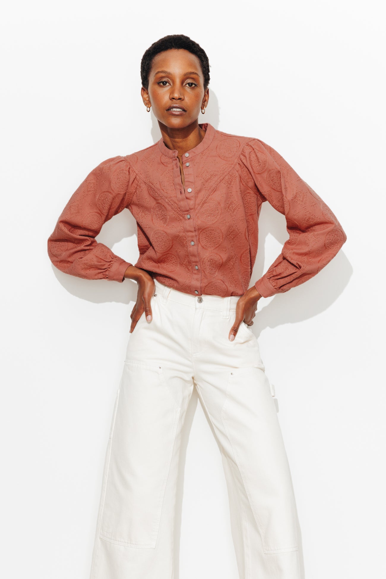 Chemise en toile brodée Femme - Rose Pâle