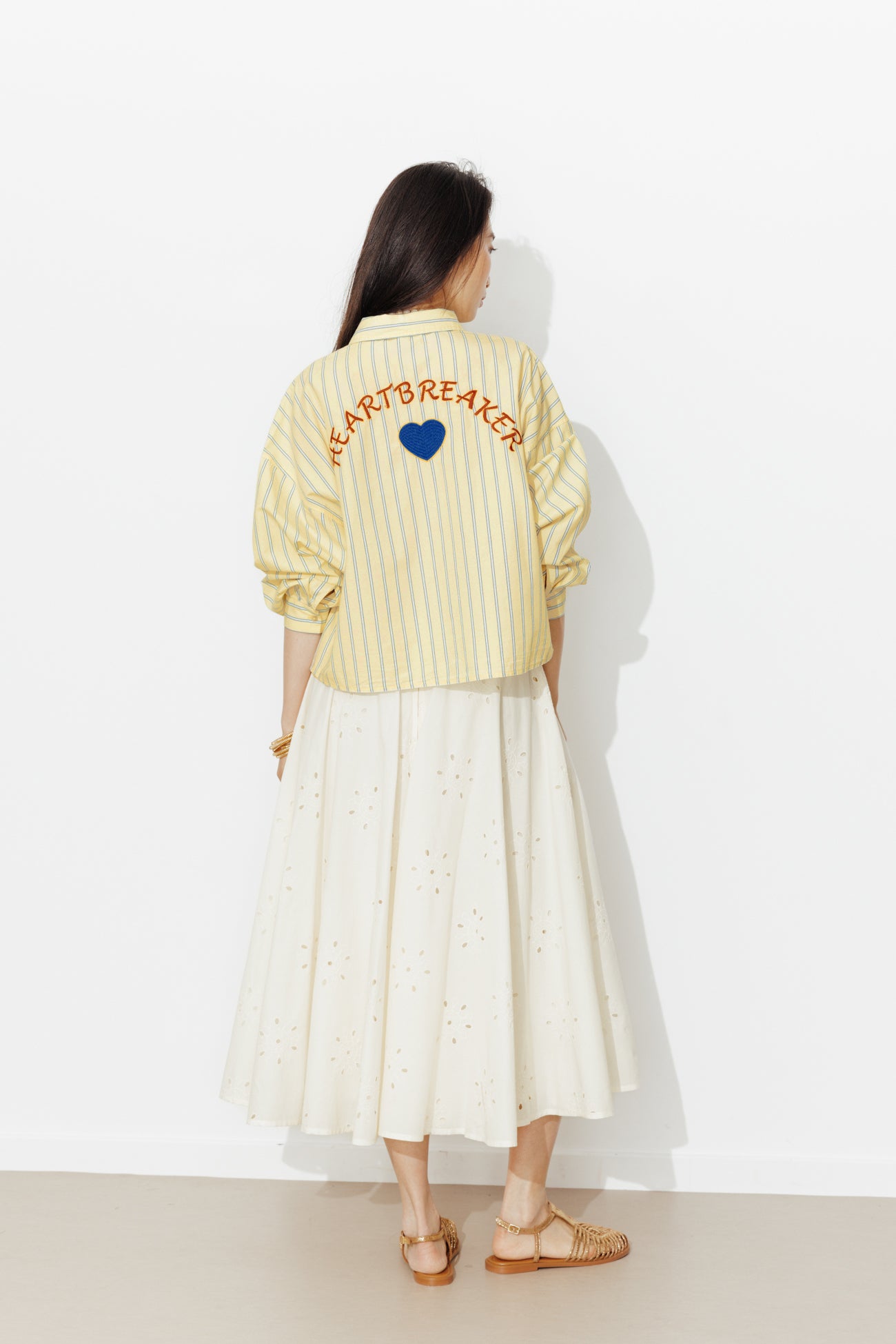 Chemise rayée à message Femme - Rayé jaune – Image 5