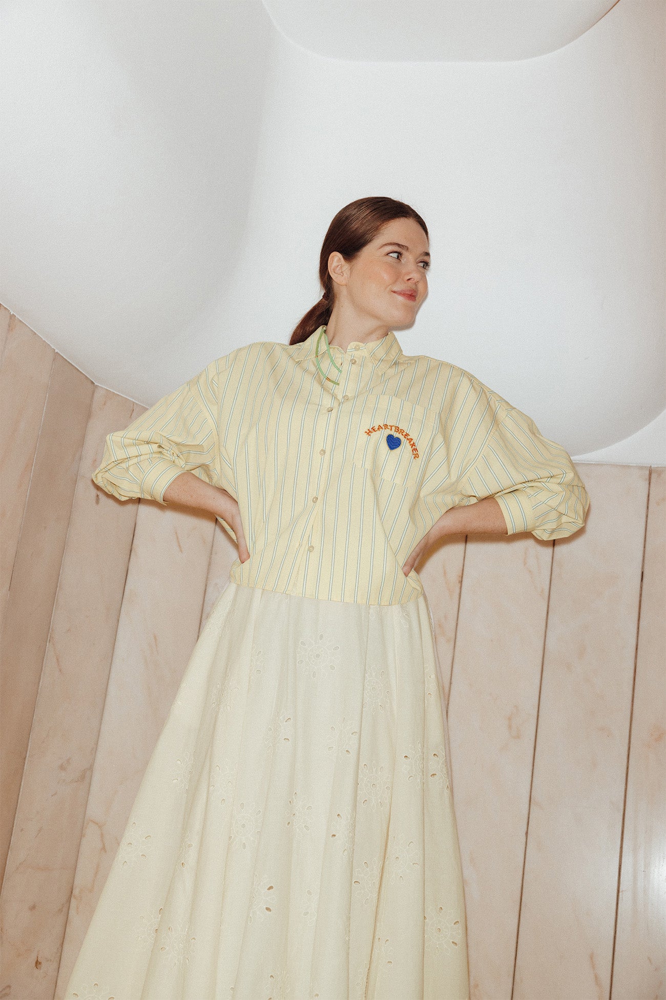 Chemise rayée à message Femme - Rayé jaune