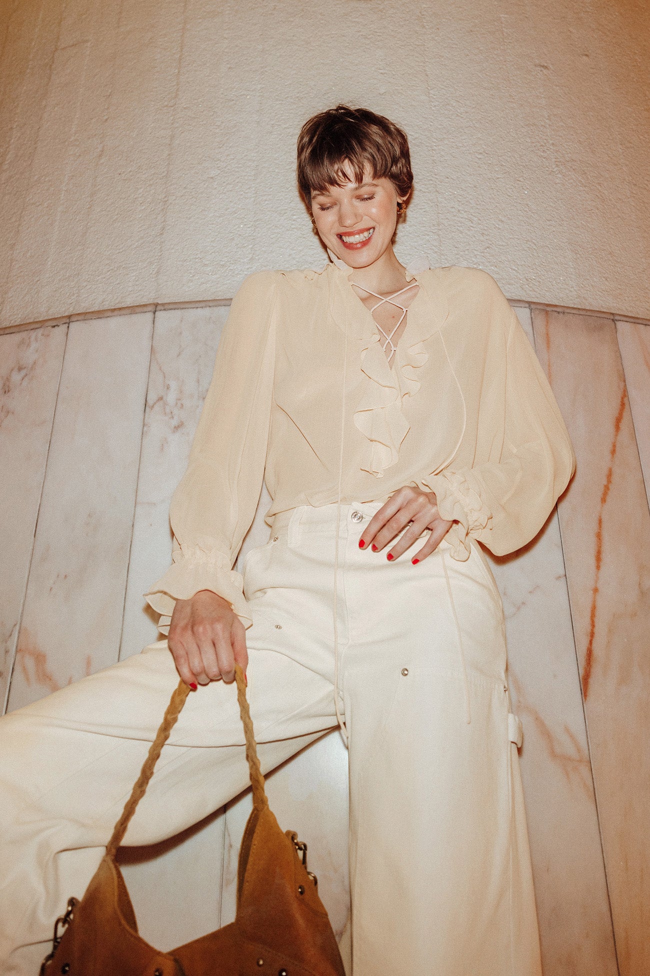 Blouse en mousseline Femme – Pêche