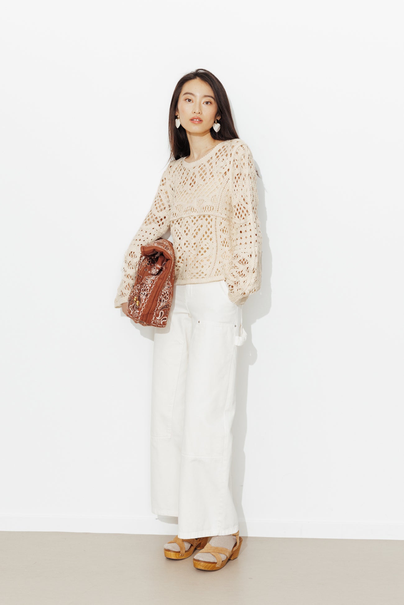 Pull court en crochet Femme – Ecru