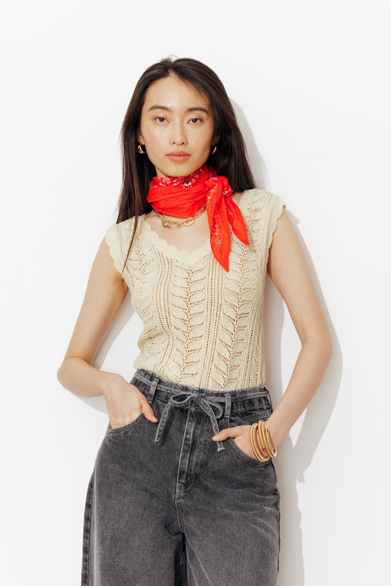 Pull-débardeur ajouré Femme - Ecru