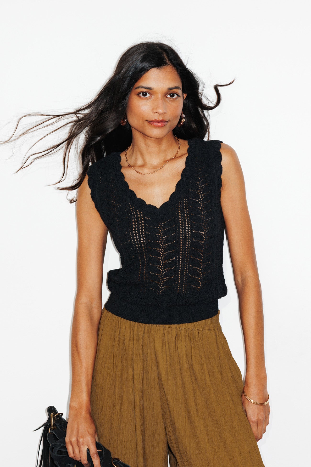 Pull-débardeur ajouré Femme - Noir