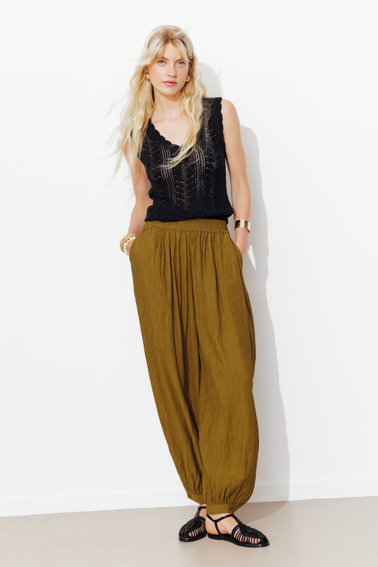Pantalon aladin uni Femme - Kaki – Image 3