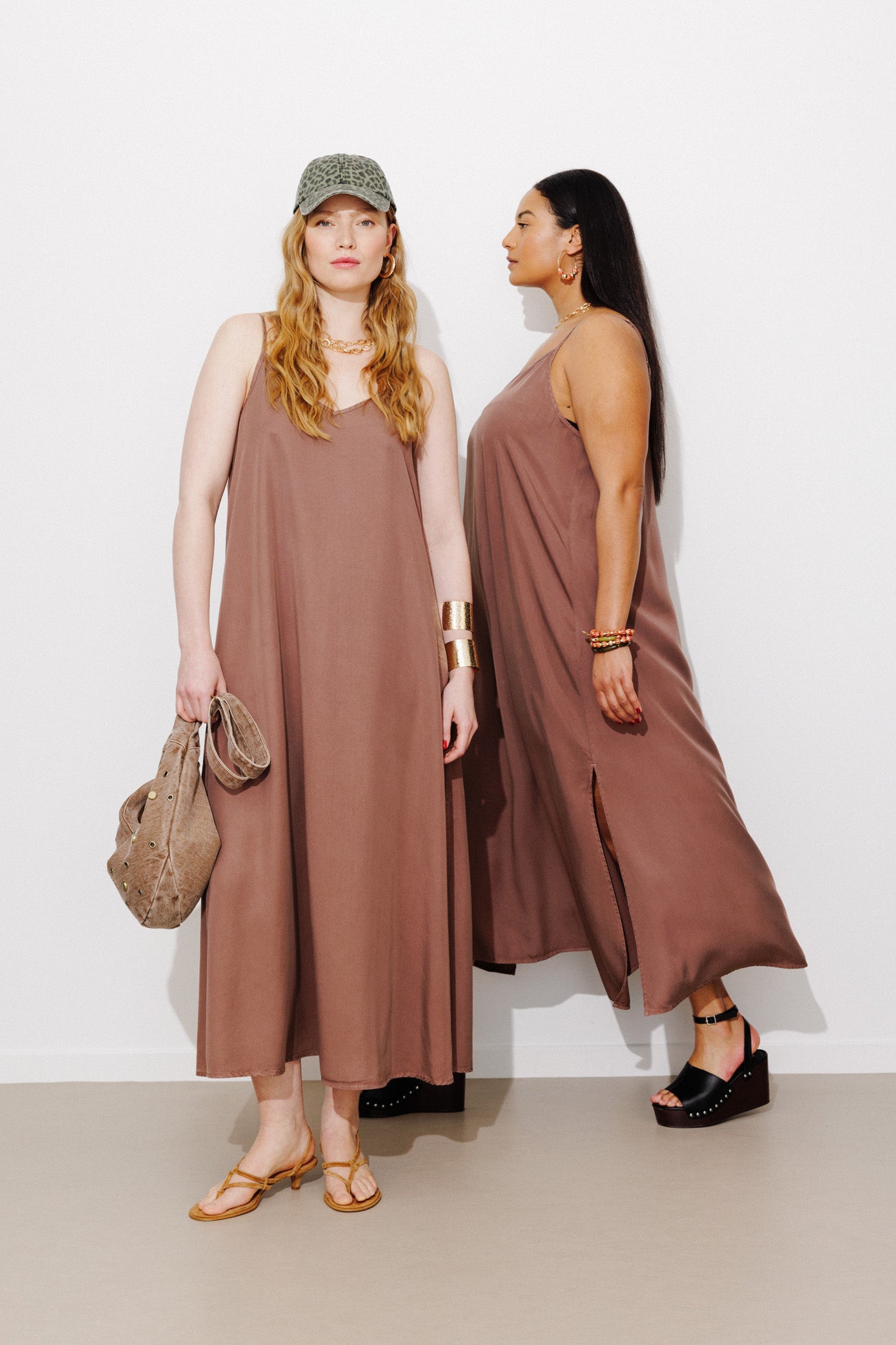 Robe longue unie en lyocell - Marron