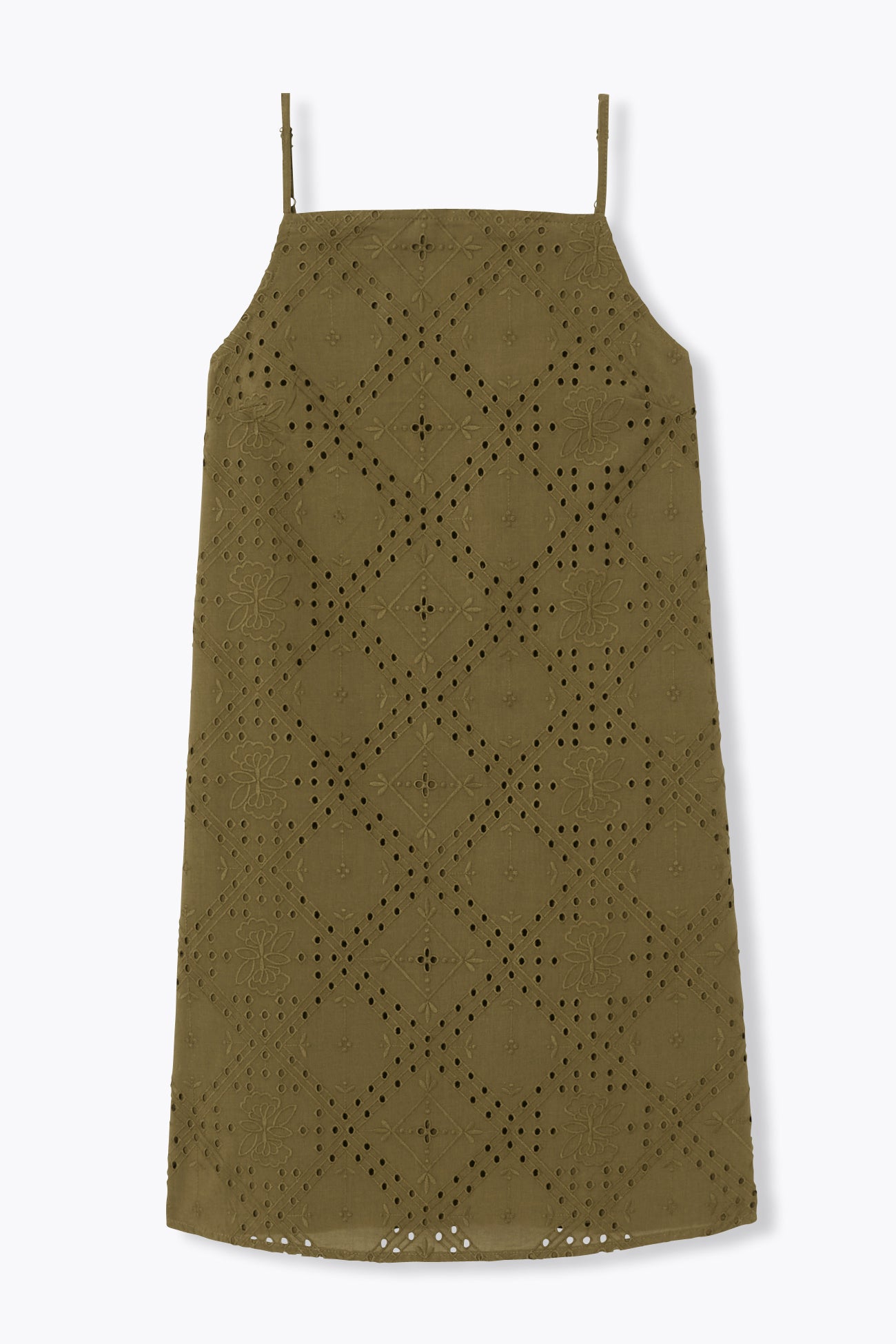 Robe courte broderie anglaise – Vert olive