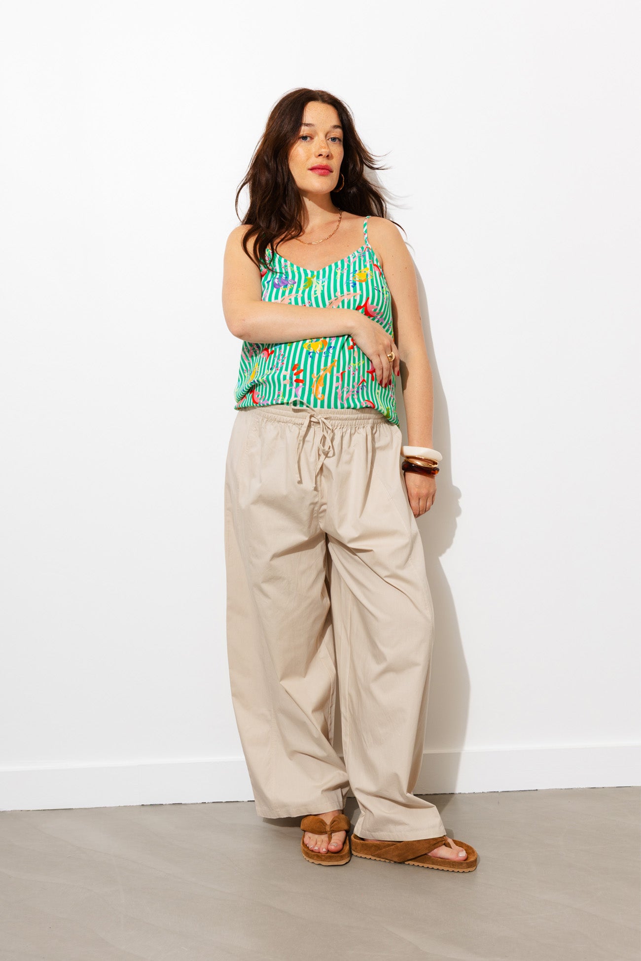 Top rayé et imprimé Femme - Rayé vert – Image 2