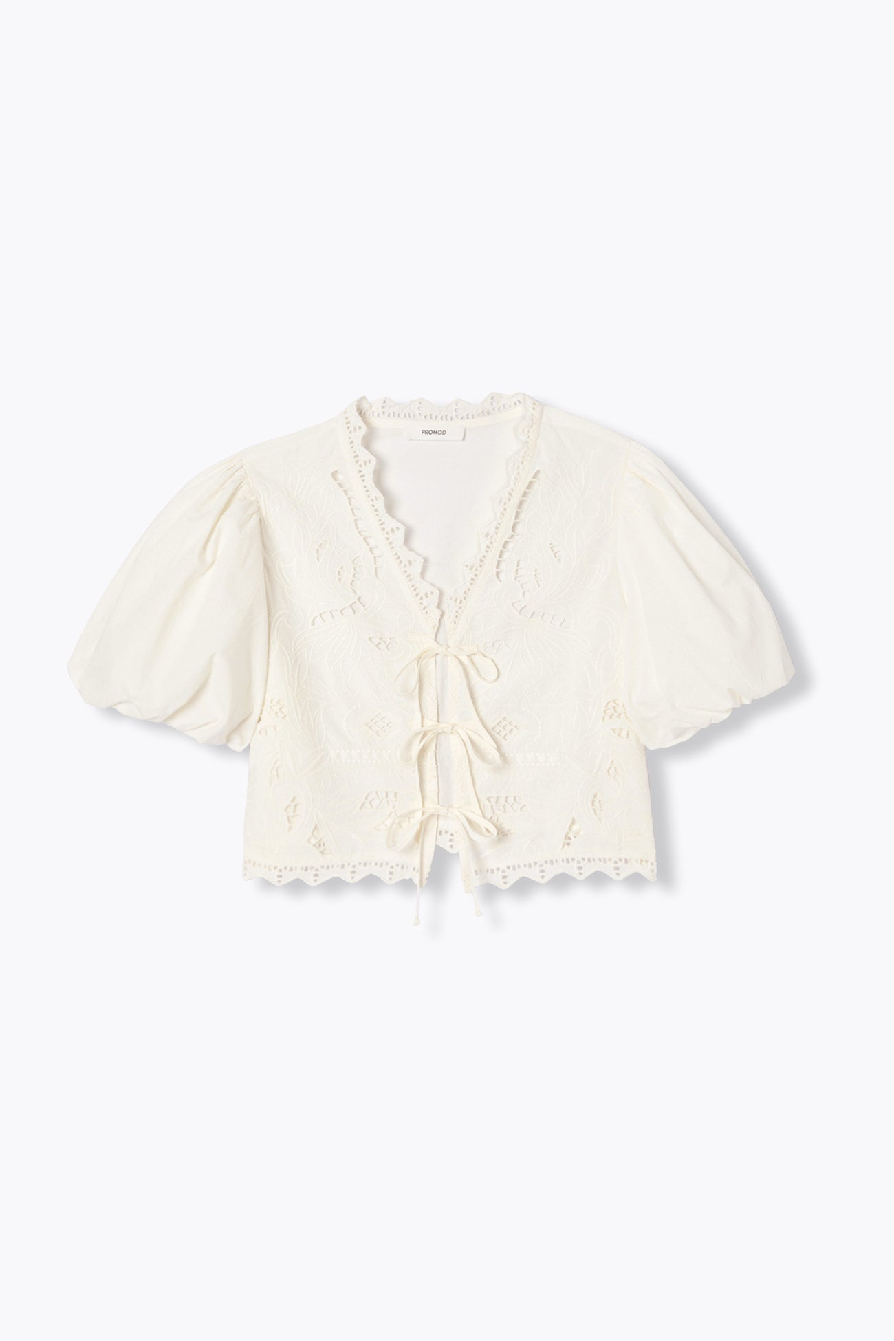 Blouse brodée manches ballon - Ecru – Image 7