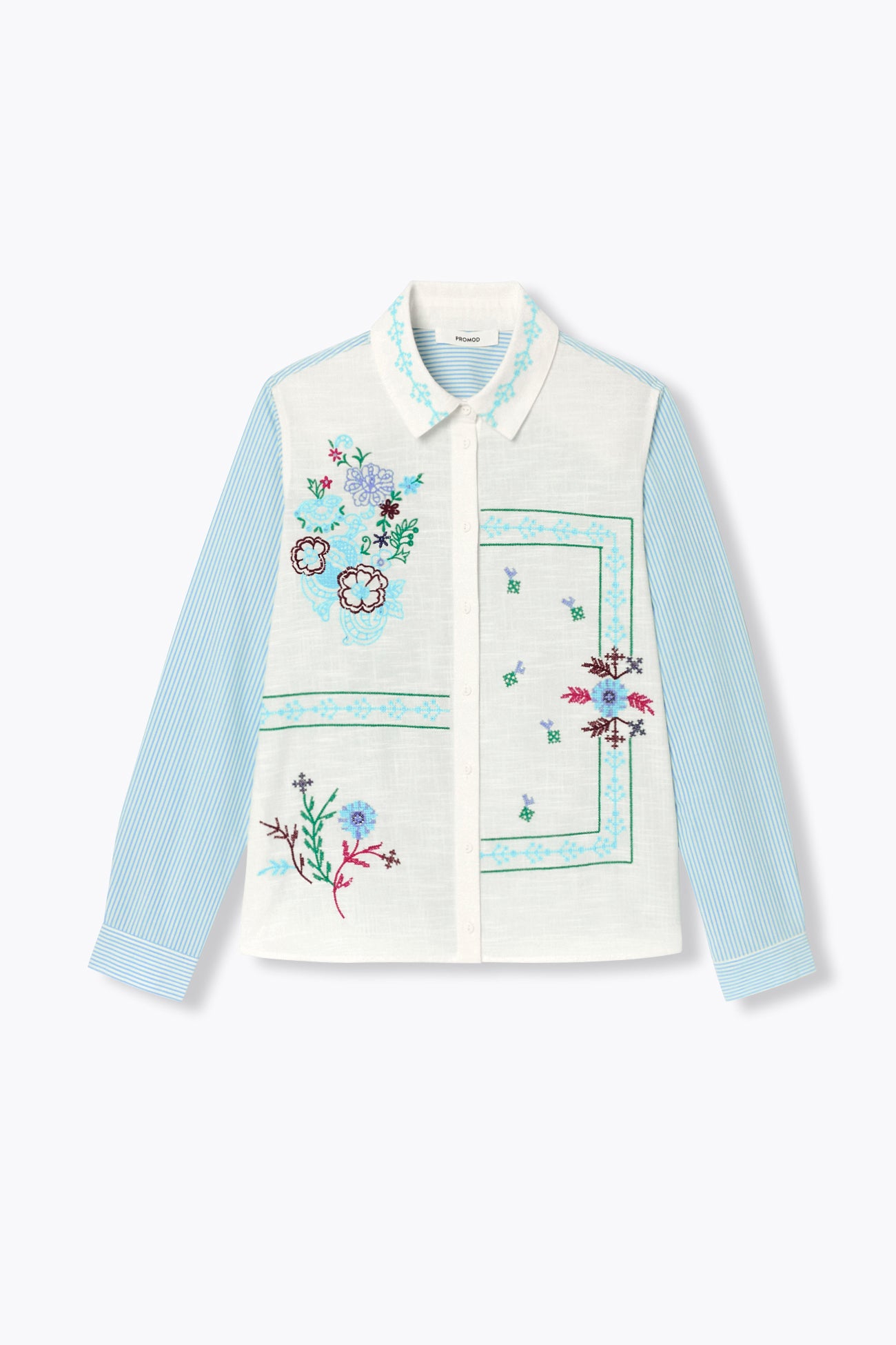 Chemise rayée et brodée Femme - Rayé marine – Image 7
