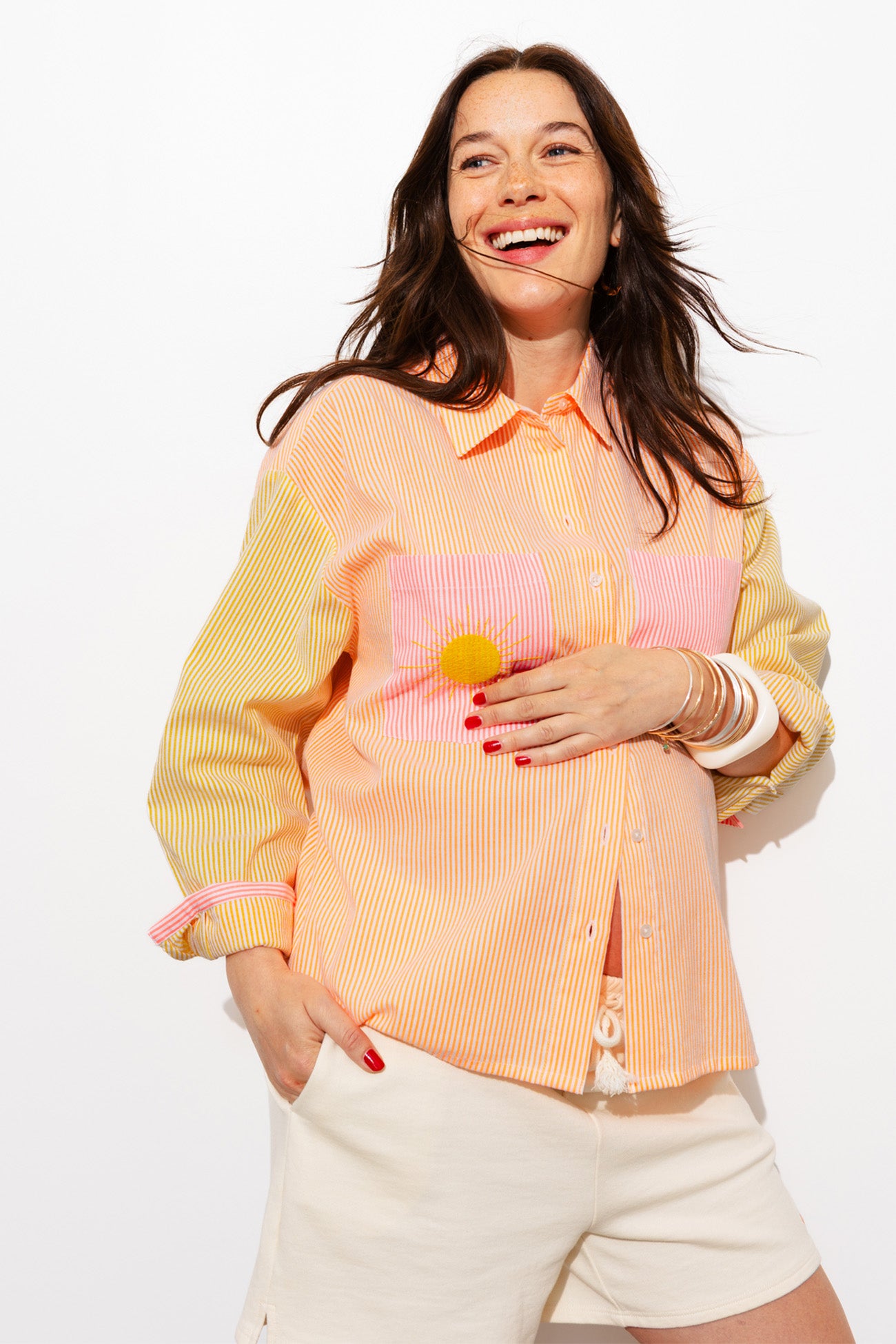 Chemise rayée oversize Femme - Rayures multicolores