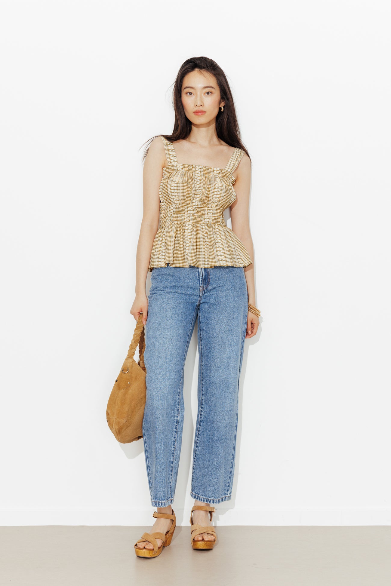 Top vichy à bretelles - Carreaux beige – Image 4