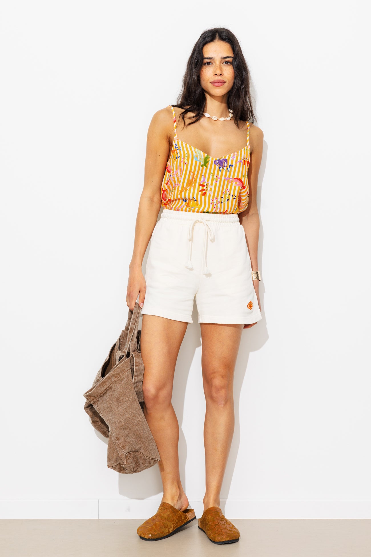 Top rayé et imprimé Femme - Rayé jaune – Image 2