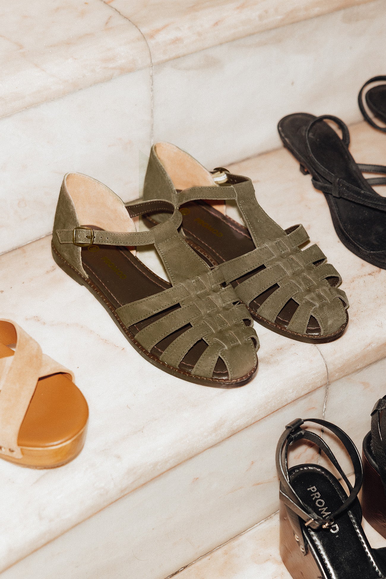 Sandalettes en cuir Femme – Kaki