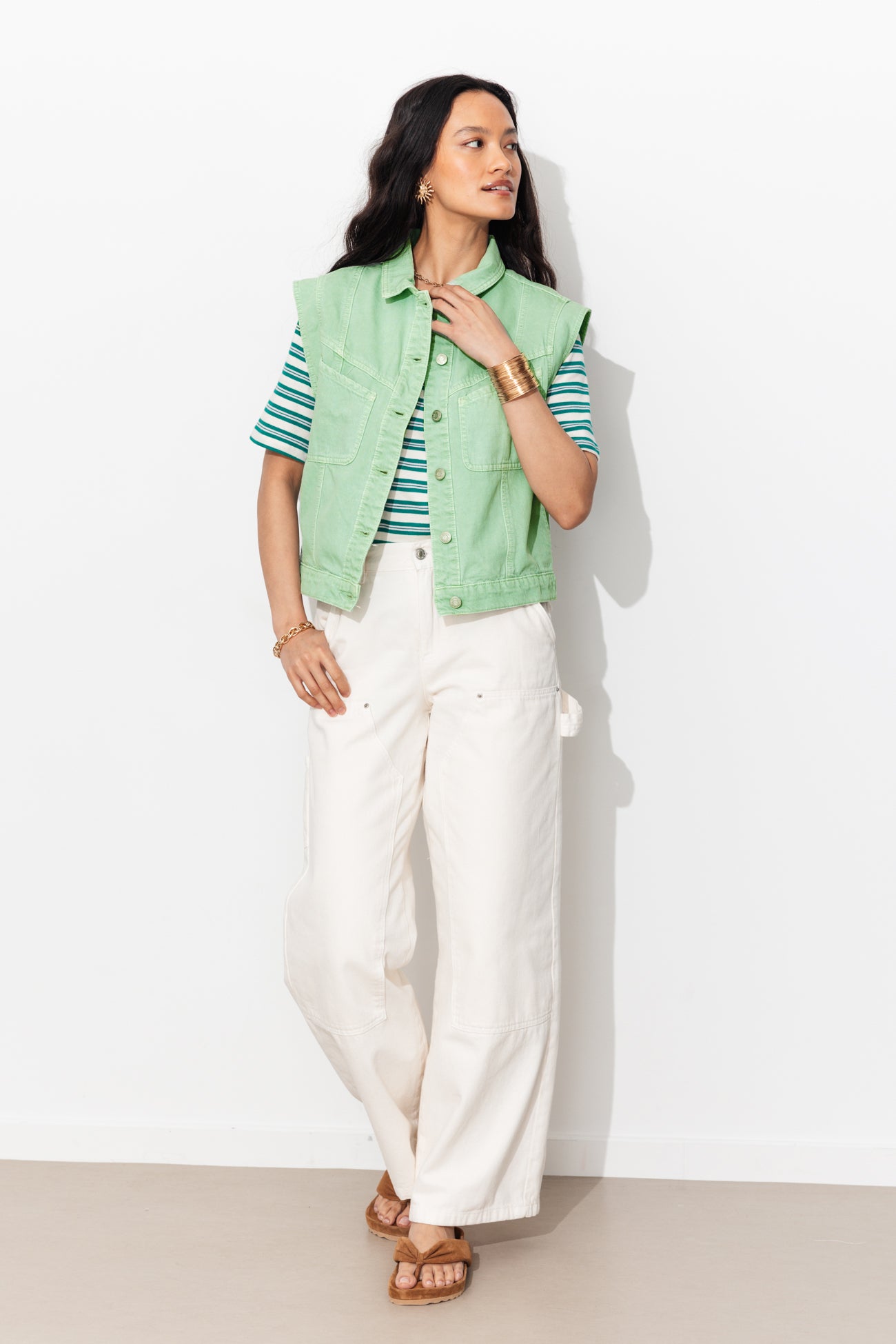 Veste jean sans manches LEONIE - Vert clair – Image 2