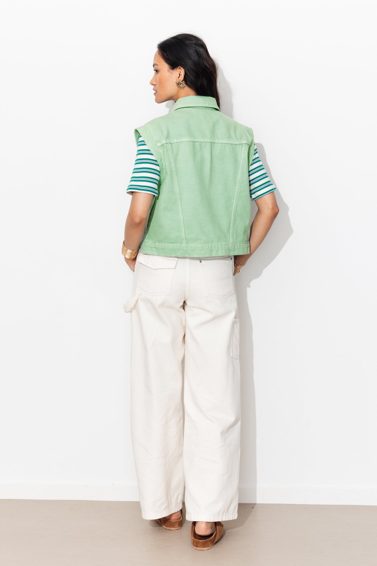 Veste jean sans manches LEONIE - Vert clair – Image 3