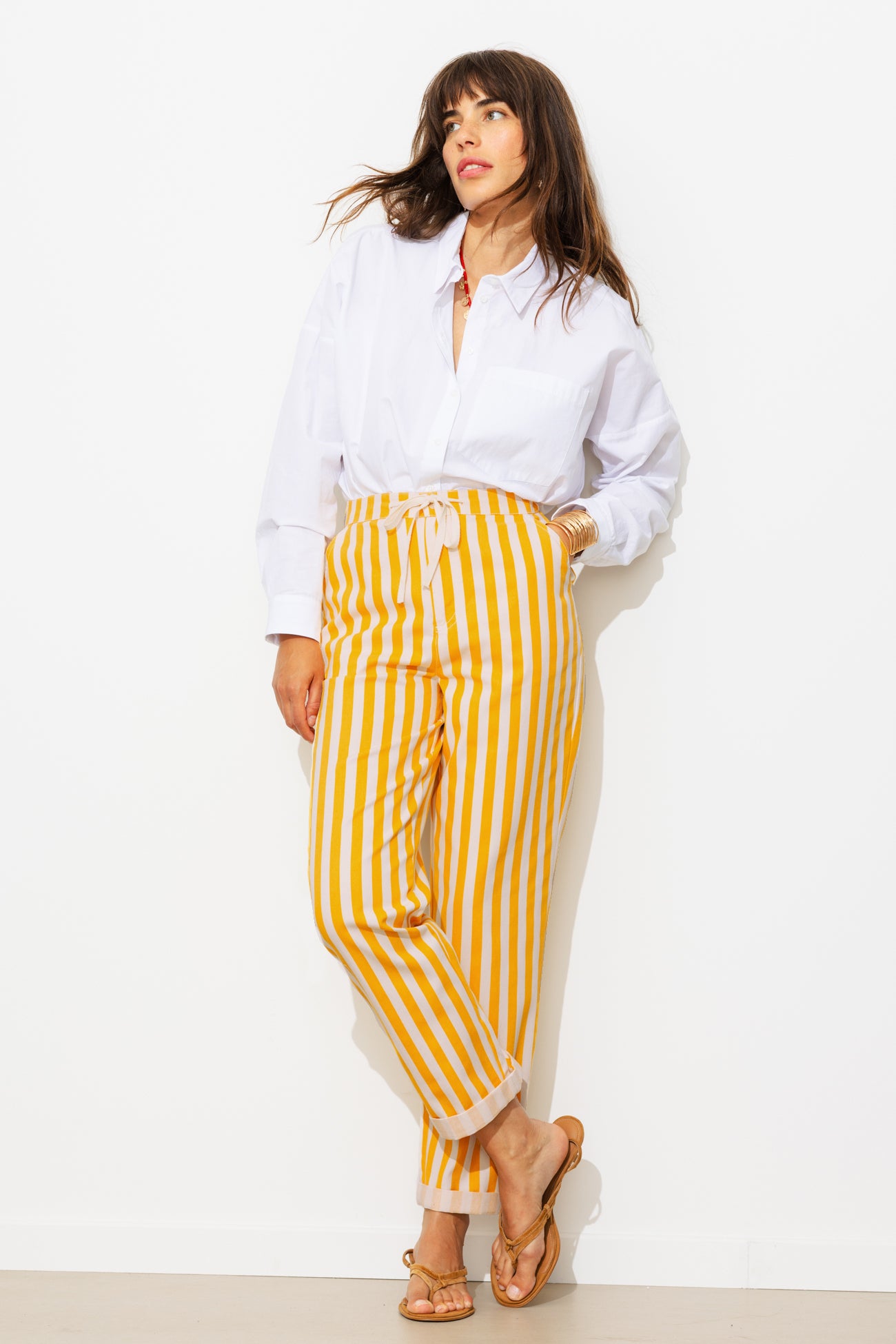 Pantalon rayé Femme - Rayé jaune – Image 2