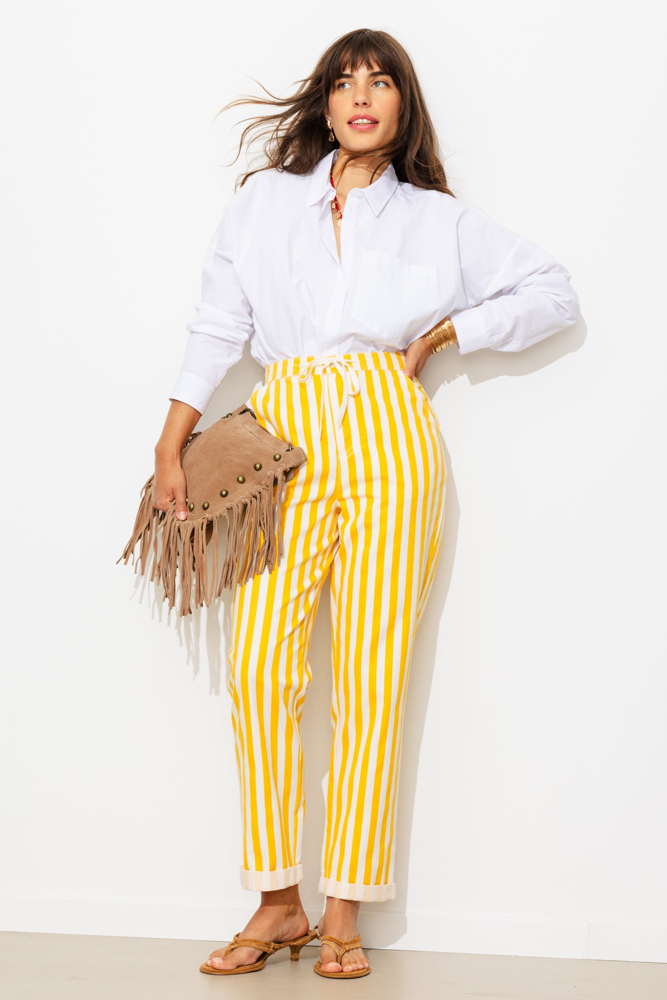Pantalon rayé Femme - Rayé jaune