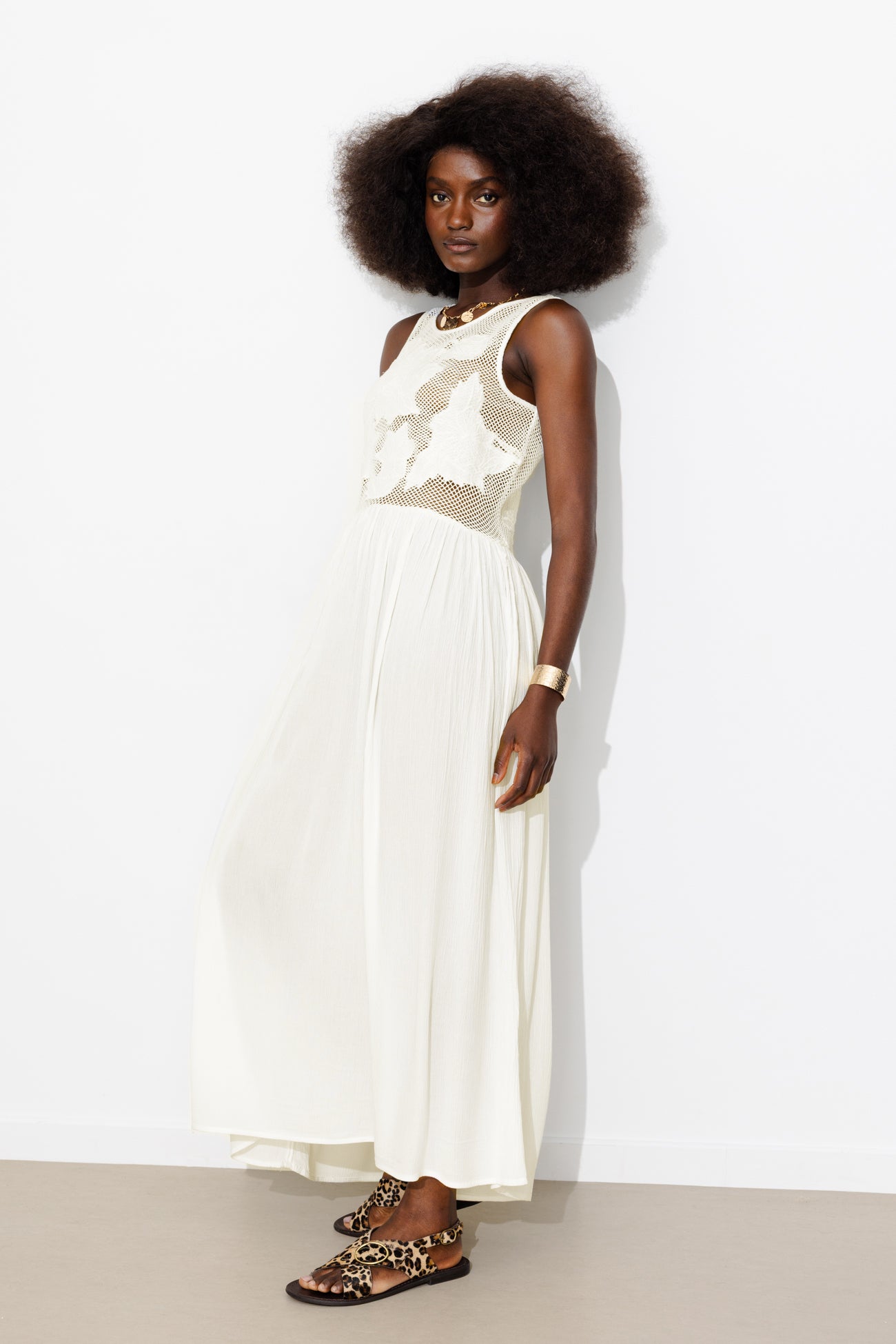Robe longue brodée Femme - Ecru – Image 4