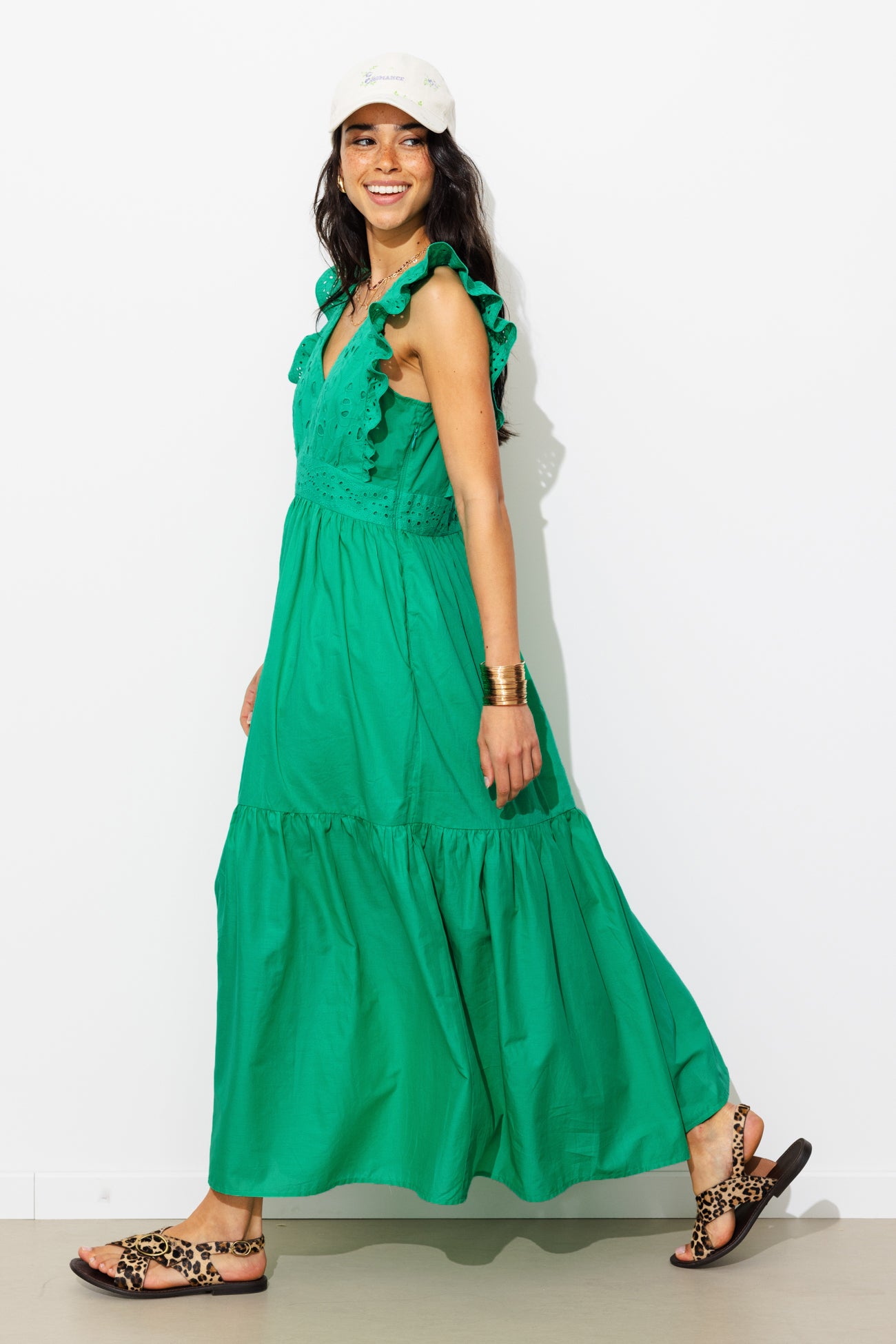 Robe longue broderie anglaise - Vert – Image 2