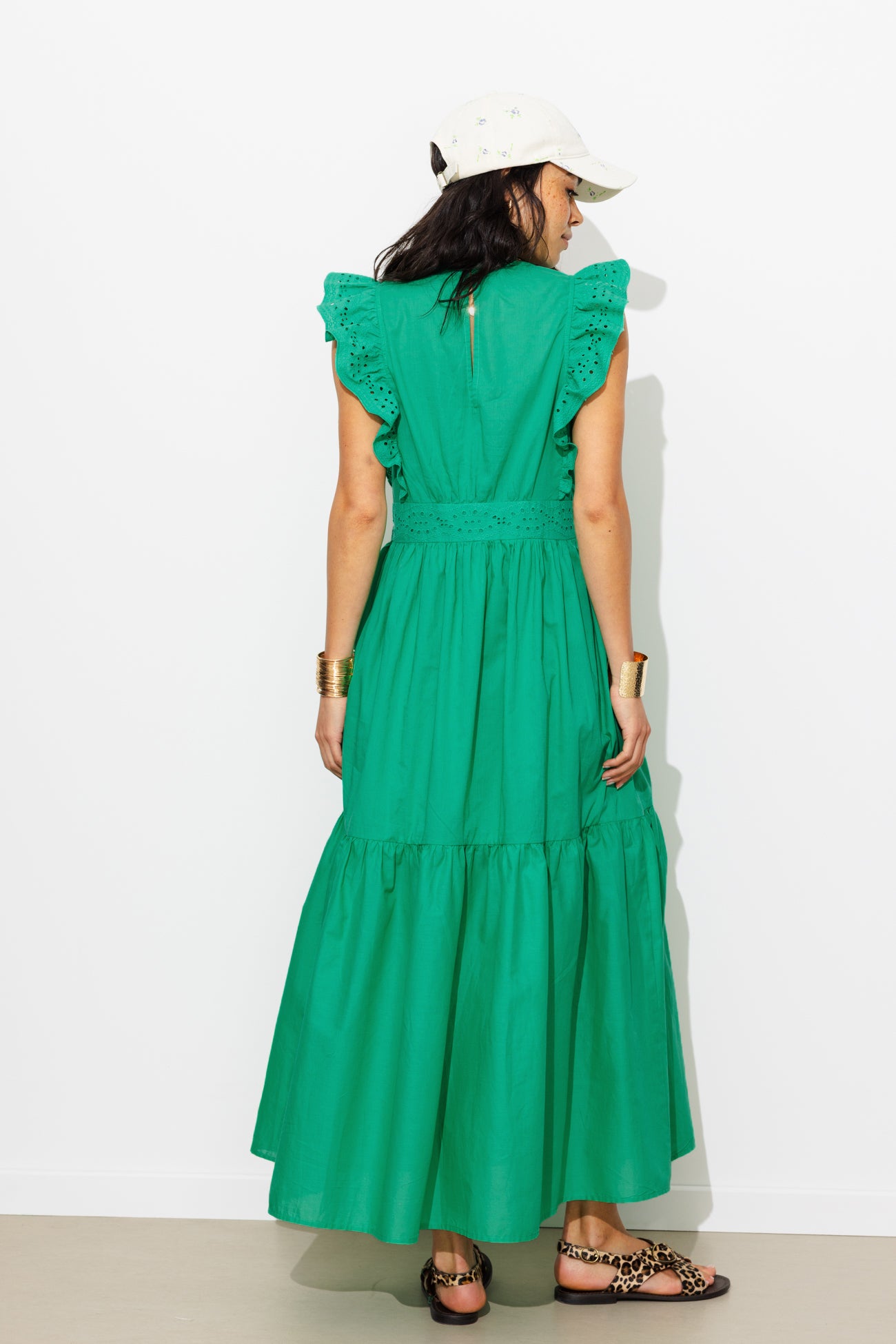 Robe longue broderie anglaise - Vert – Image 3