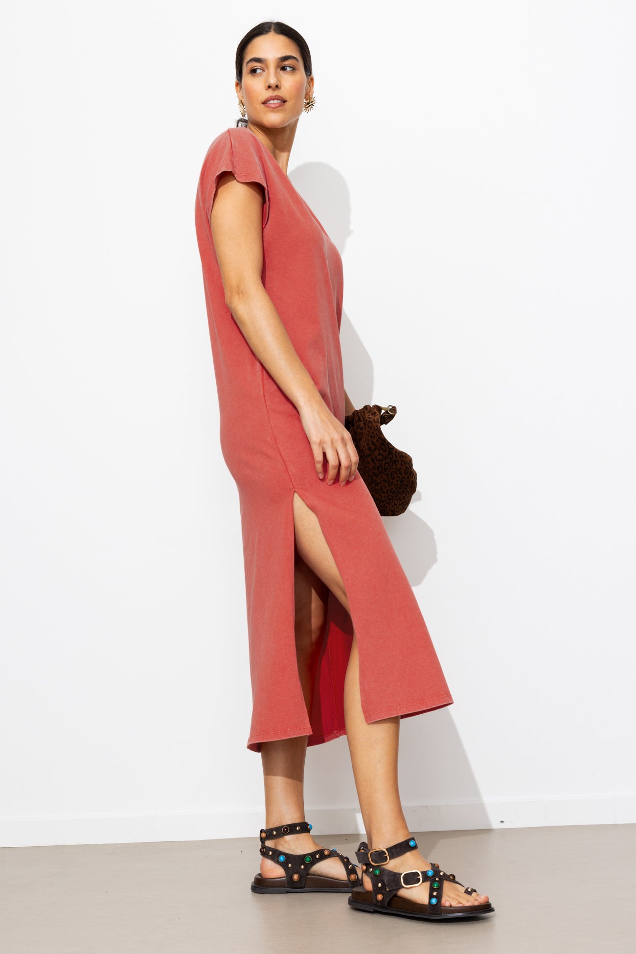 Robe longue en jersey - Groseille
